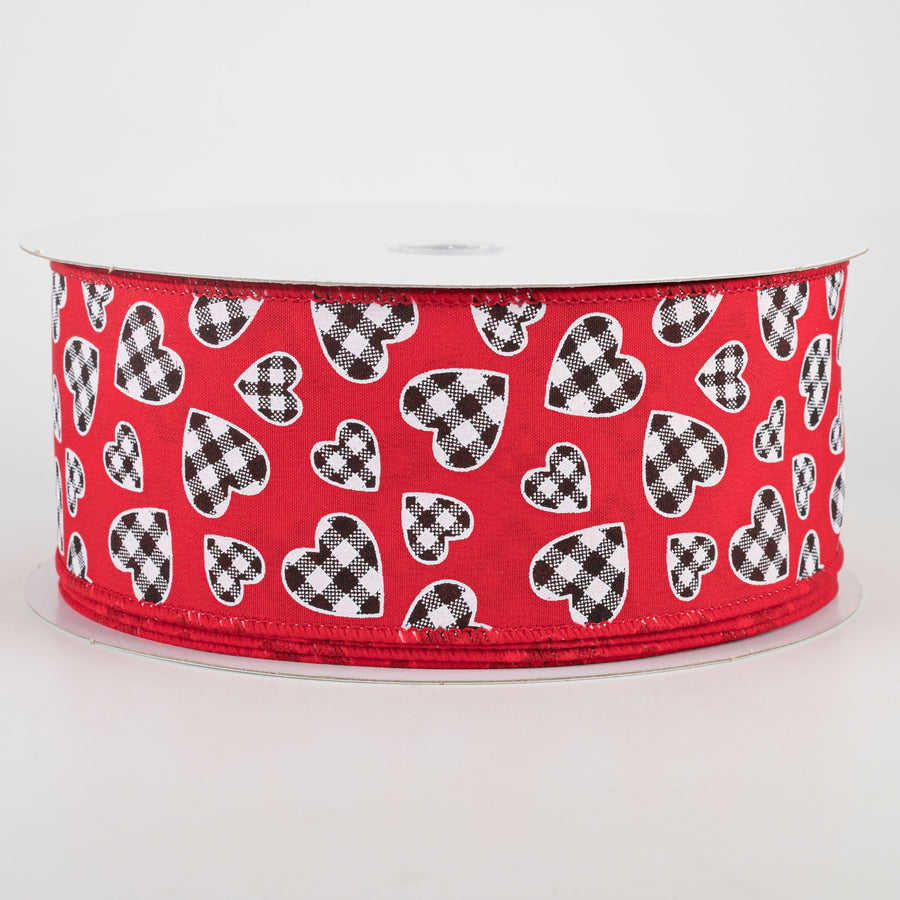 2.5" Buffalo Check Heart Ribbon: Red (50 Yards) Item Number: 811-40-104