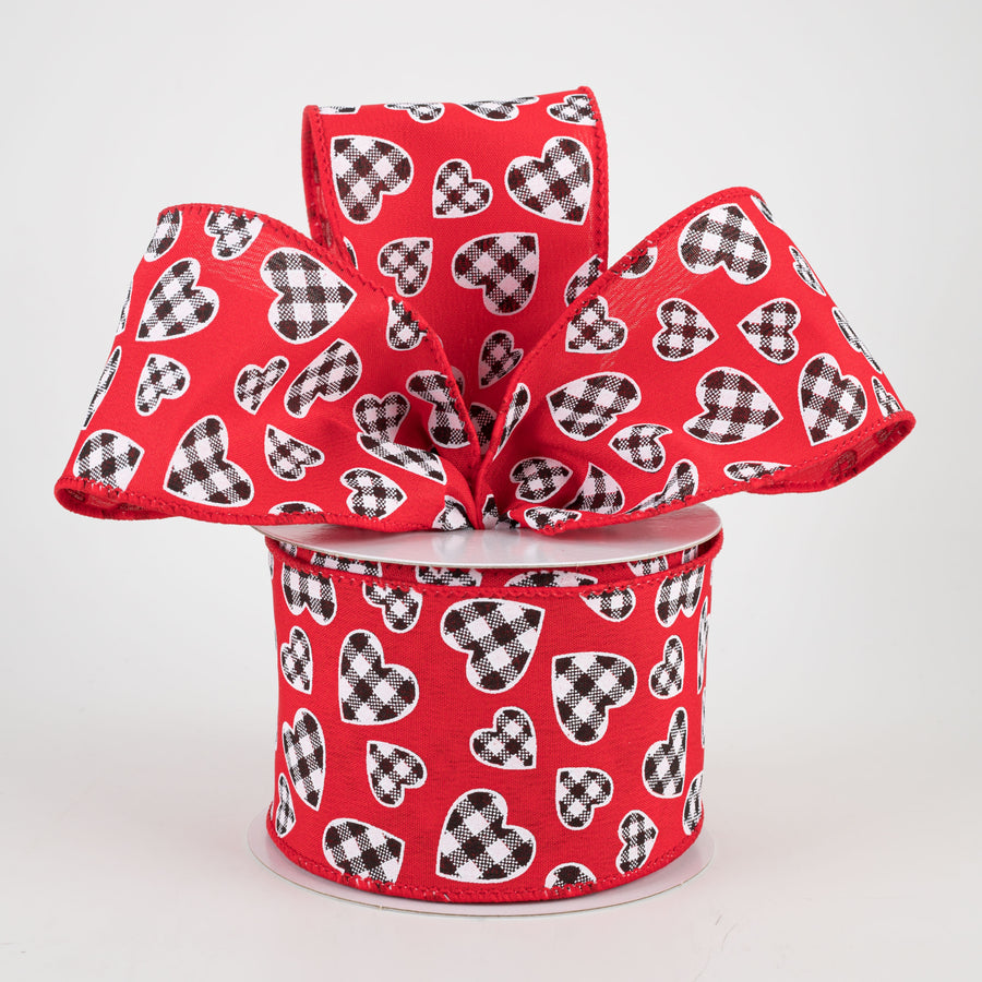 2.5" Buffalo Check Heart Ribbon: Red (10 Yards) Lifestyle Photo