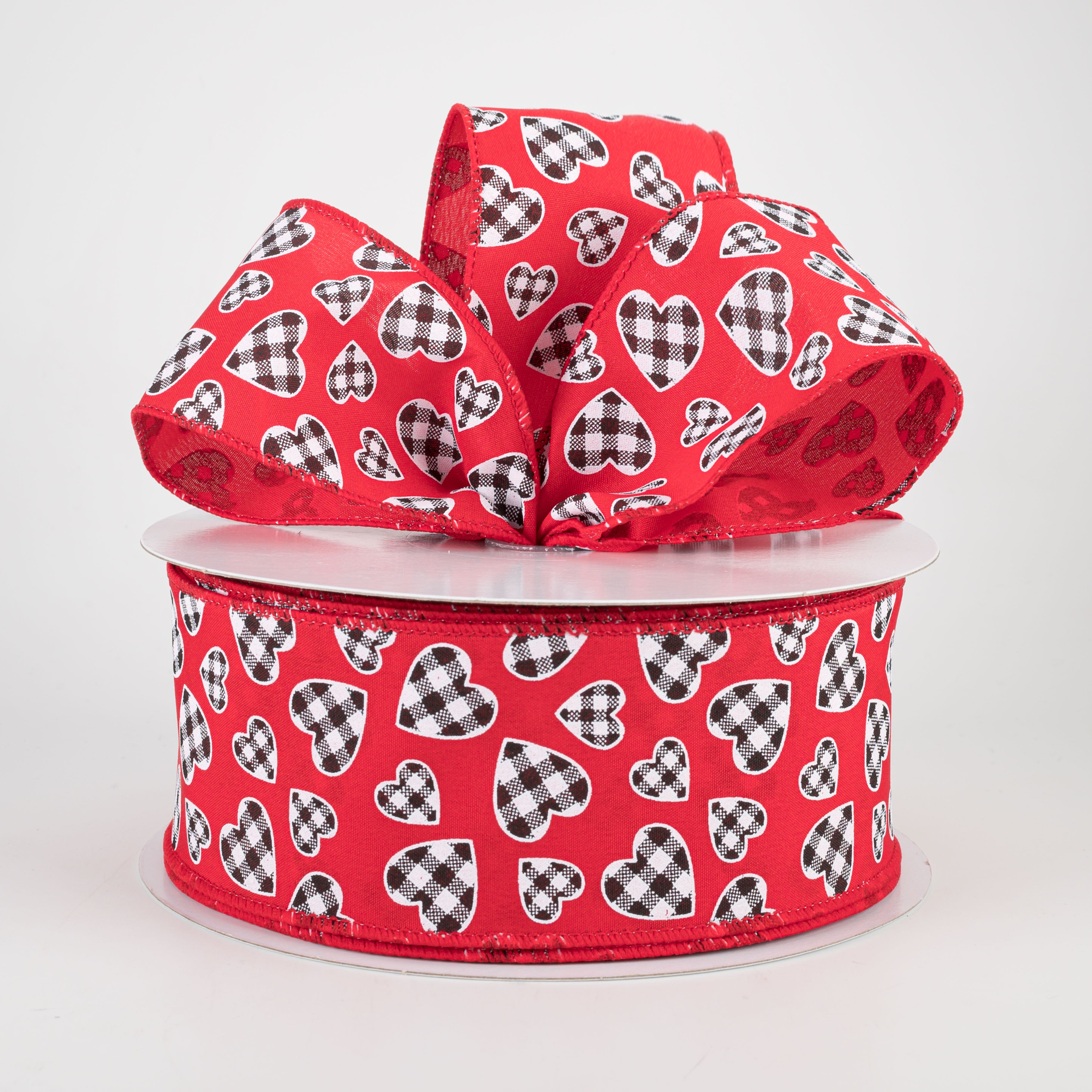 2.5" Buffalo Check Heart Ribbon: Red (50 Yards) Lifestyle Photo