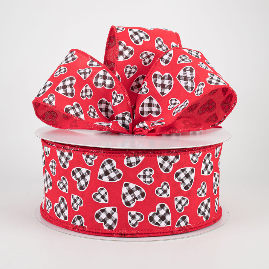2.5" Buffalo Check Heart Ribbon: Red (50 Yards) Lifestyle Photo