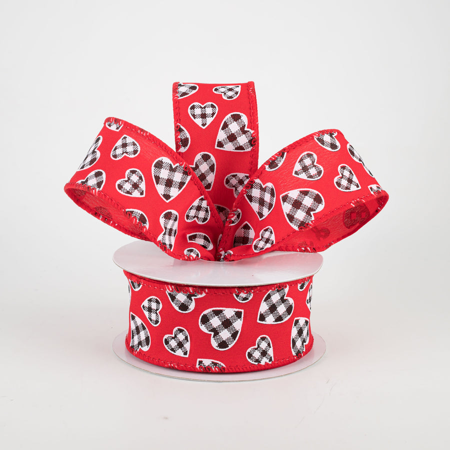 1.5" Buffalo Check Heart Ribbon: Red (10 Yards) Lifestyle Photo