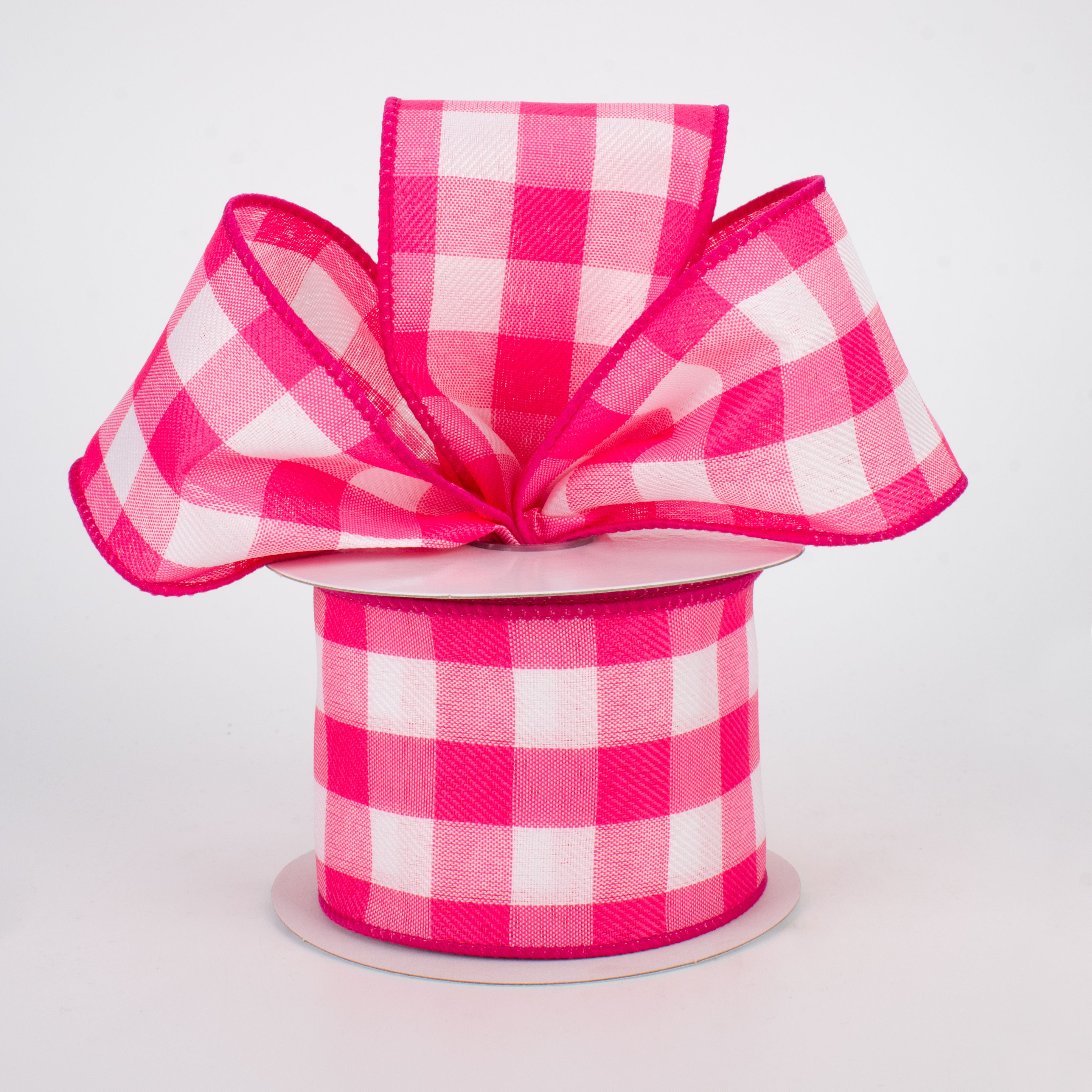 2.5" Buffalo Check Plaid Ribbon: Fuchsia Pink & White (10 Yards) Lifestyle Photo