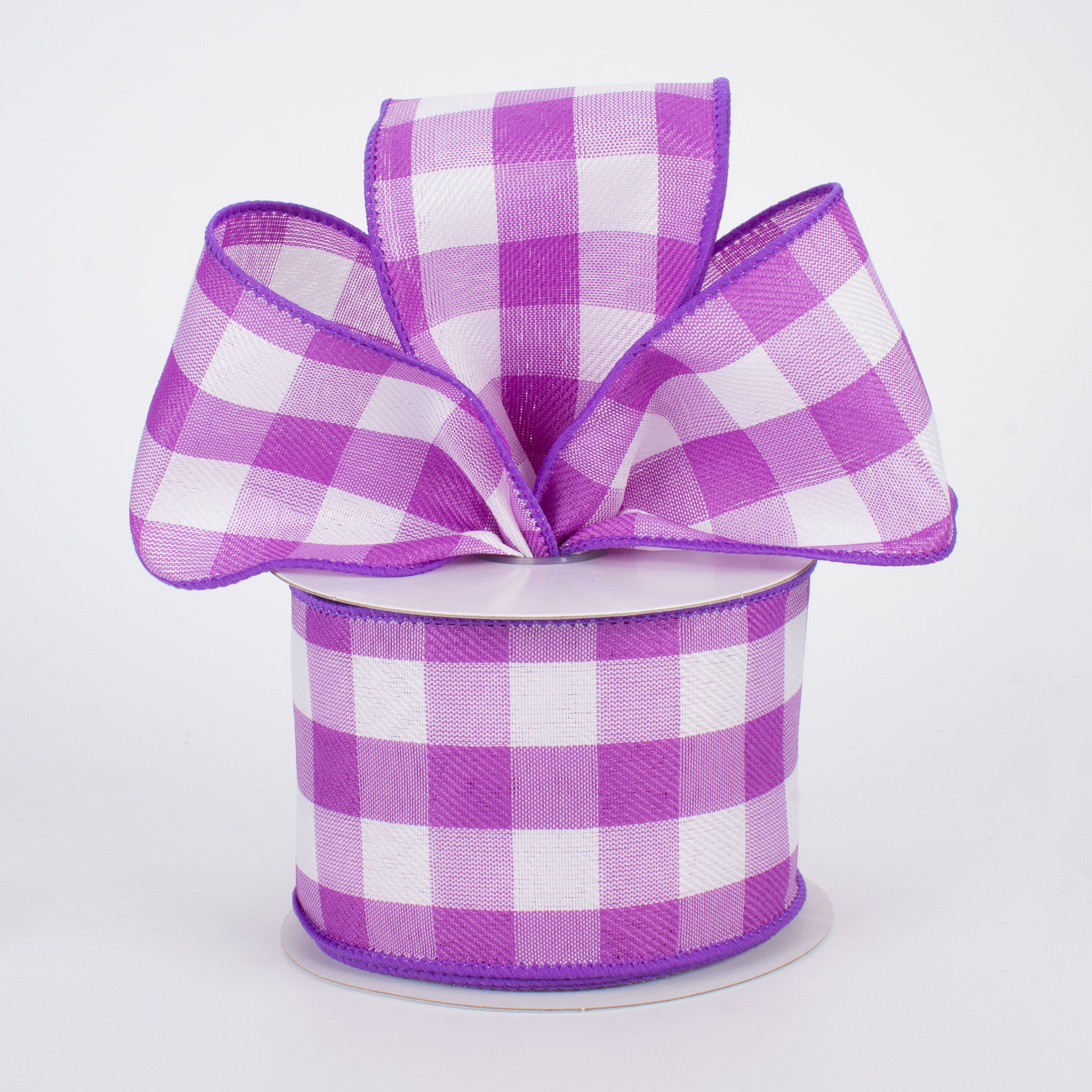 2.5" Buffalo Check Plaid Ribbon: Lavendar & White (10 Yards) Lifestyle Photo