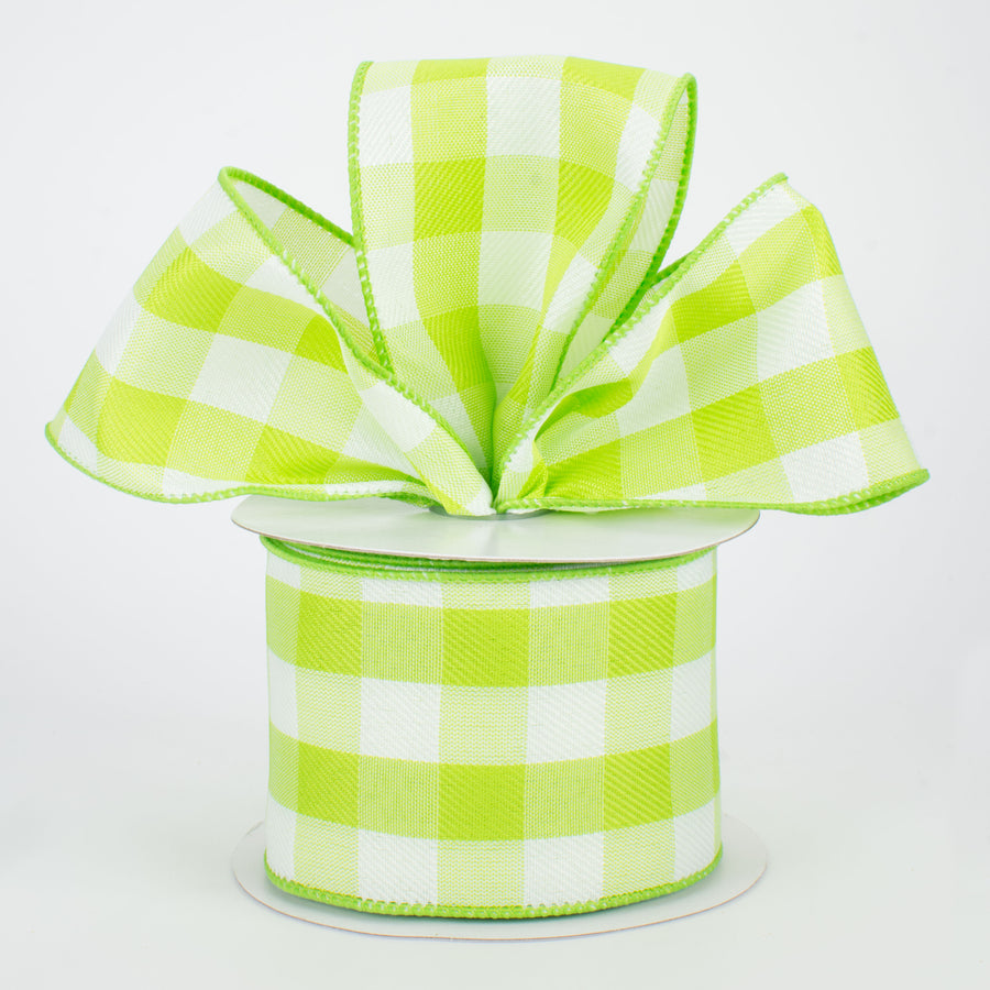 2.5" Buffalo Check Plaid Ribbon: Lime & White (10 Yards) Lifestyle Photo