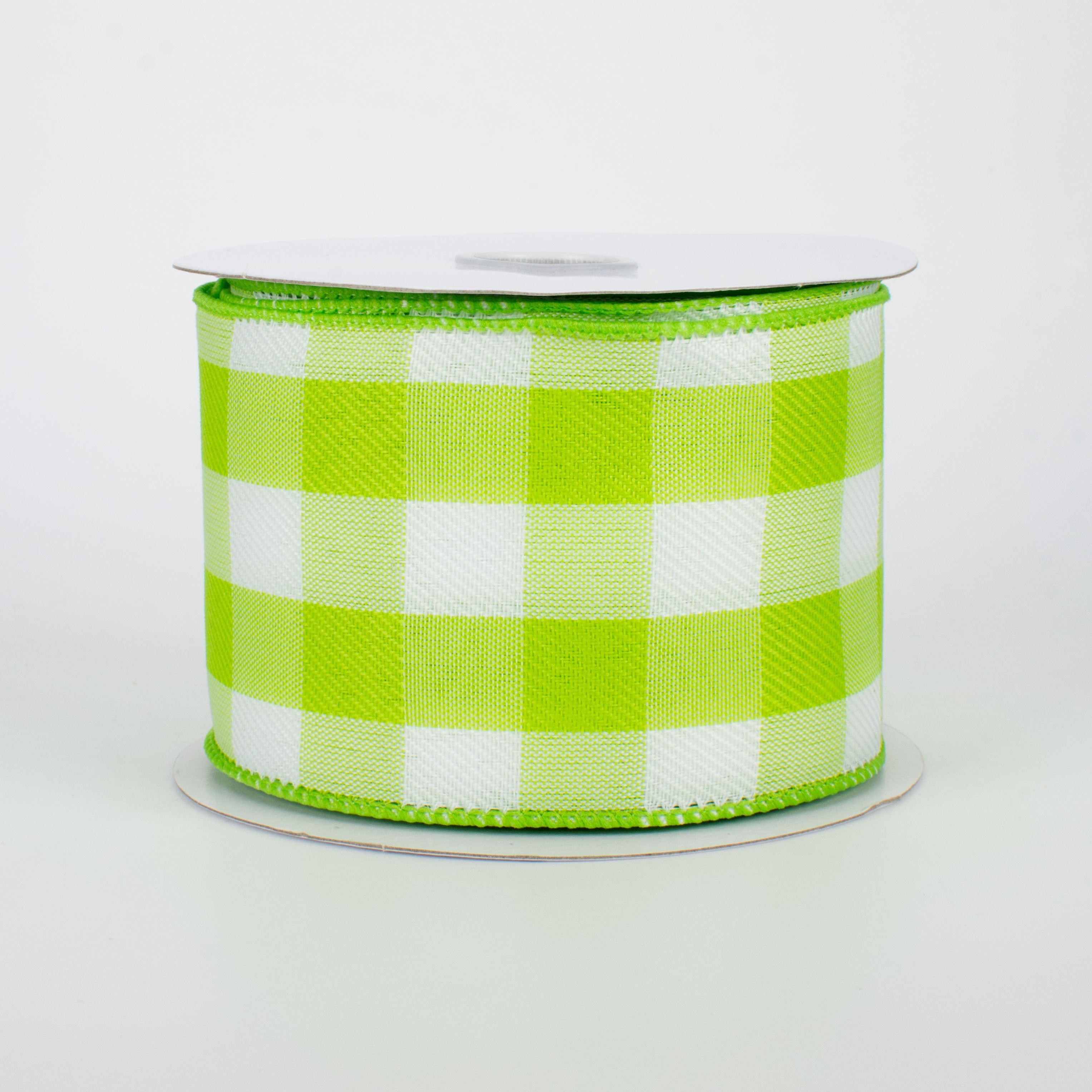 2.5" Buffalo Check Plaid Ribbon: Lime & White (10 Yards)