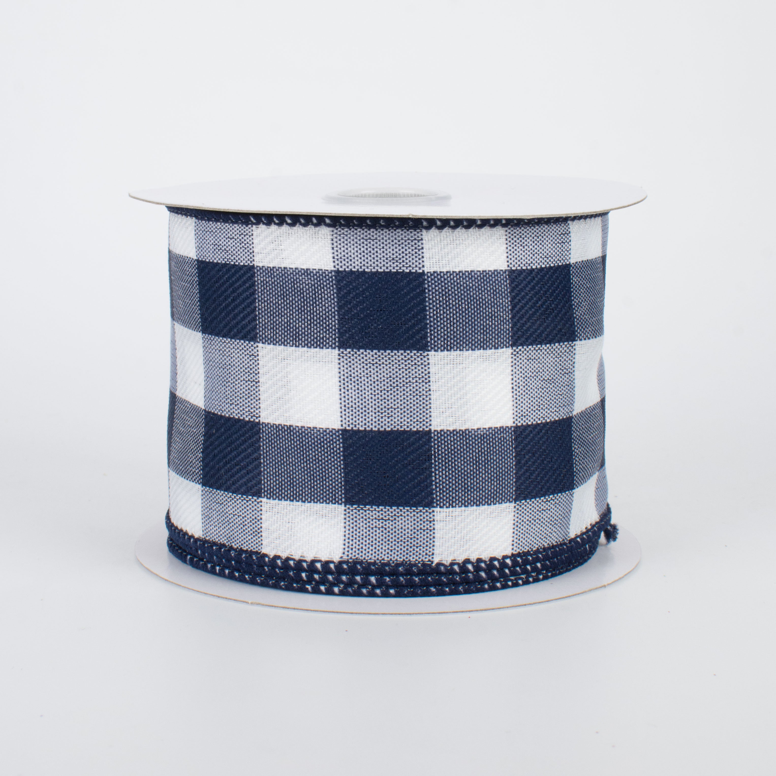 2.5" Buffalo Check Plaid Ribbon: Navy Blue & White (10 Yards)