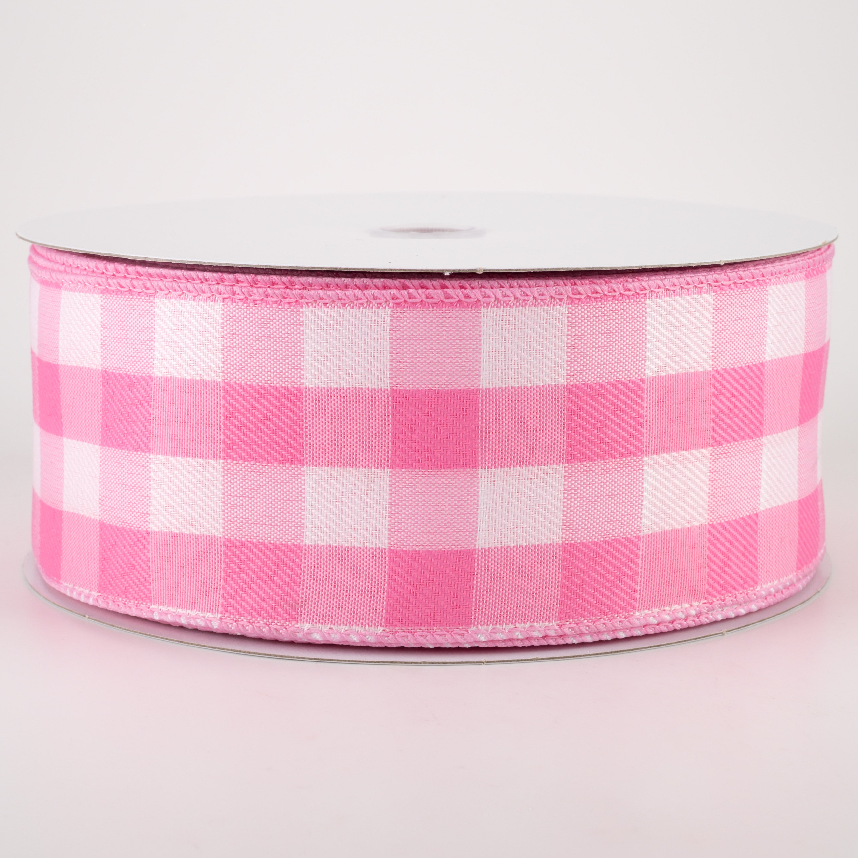 2.5" Buffalo Check Plaid Ribbon: Pink & White (50 Yards) Item Number: 841-40-206