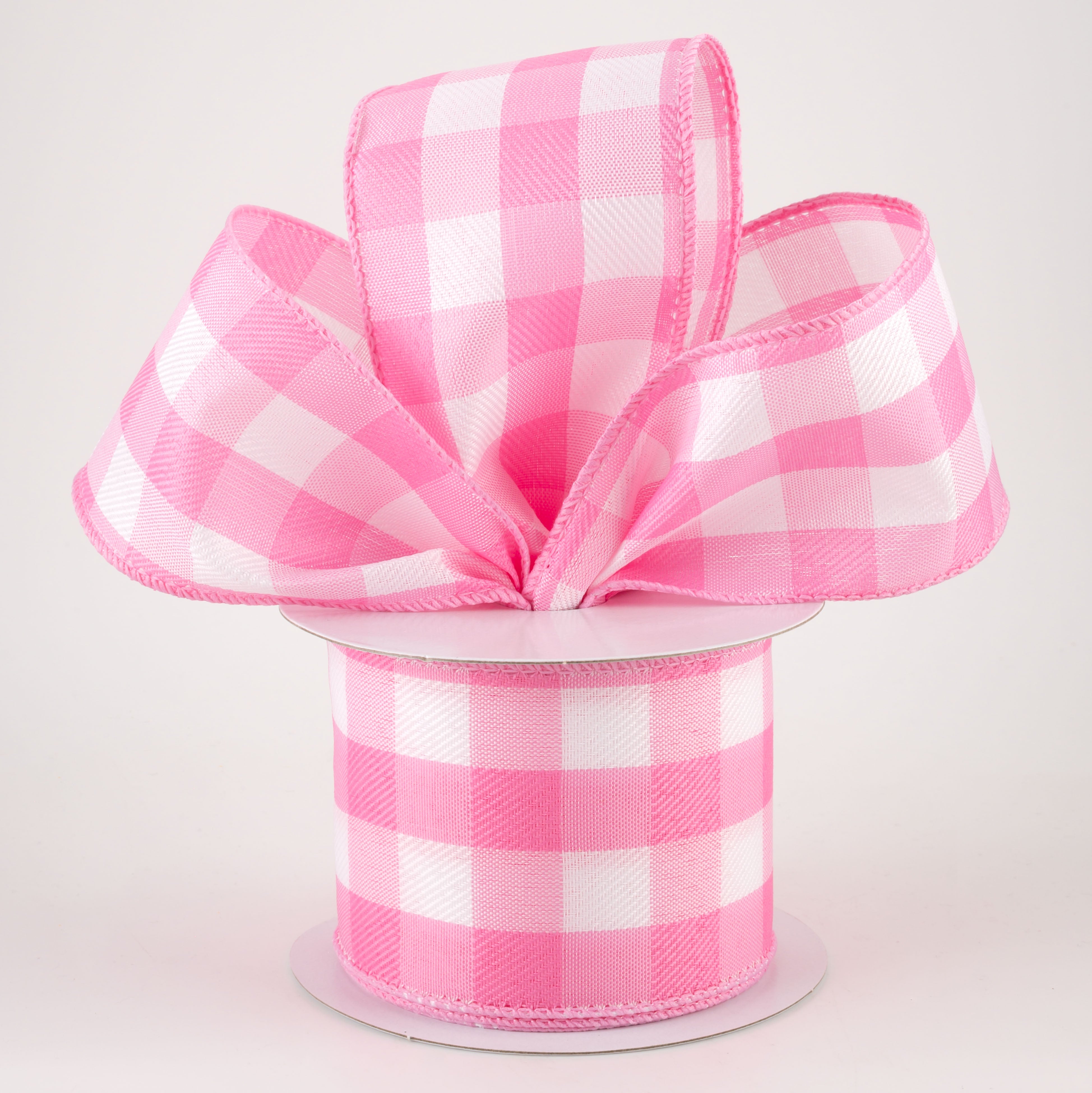 2.5" Buffalo Check Plaid Ribbon: Pink & White (10 Yards) Lifestyle Photo