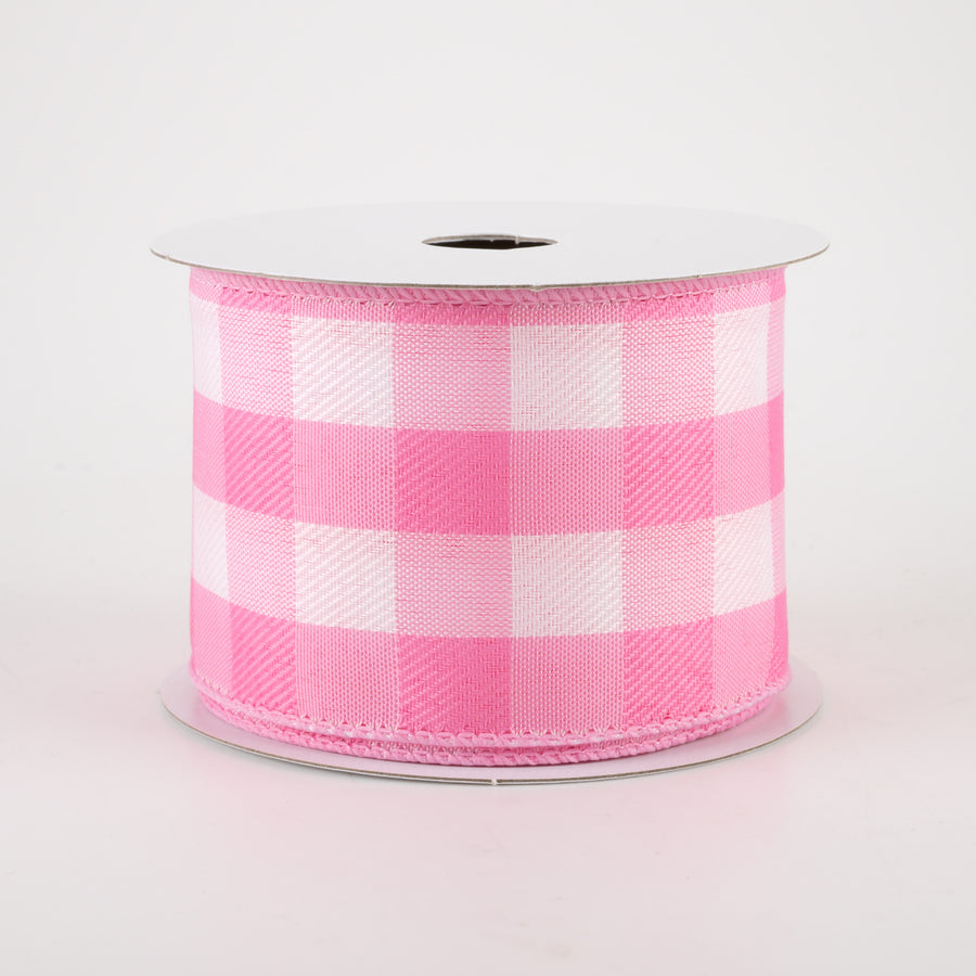 2.5" Buffalo Check Plaid Ribbon: Pink & White (10 Yards)
