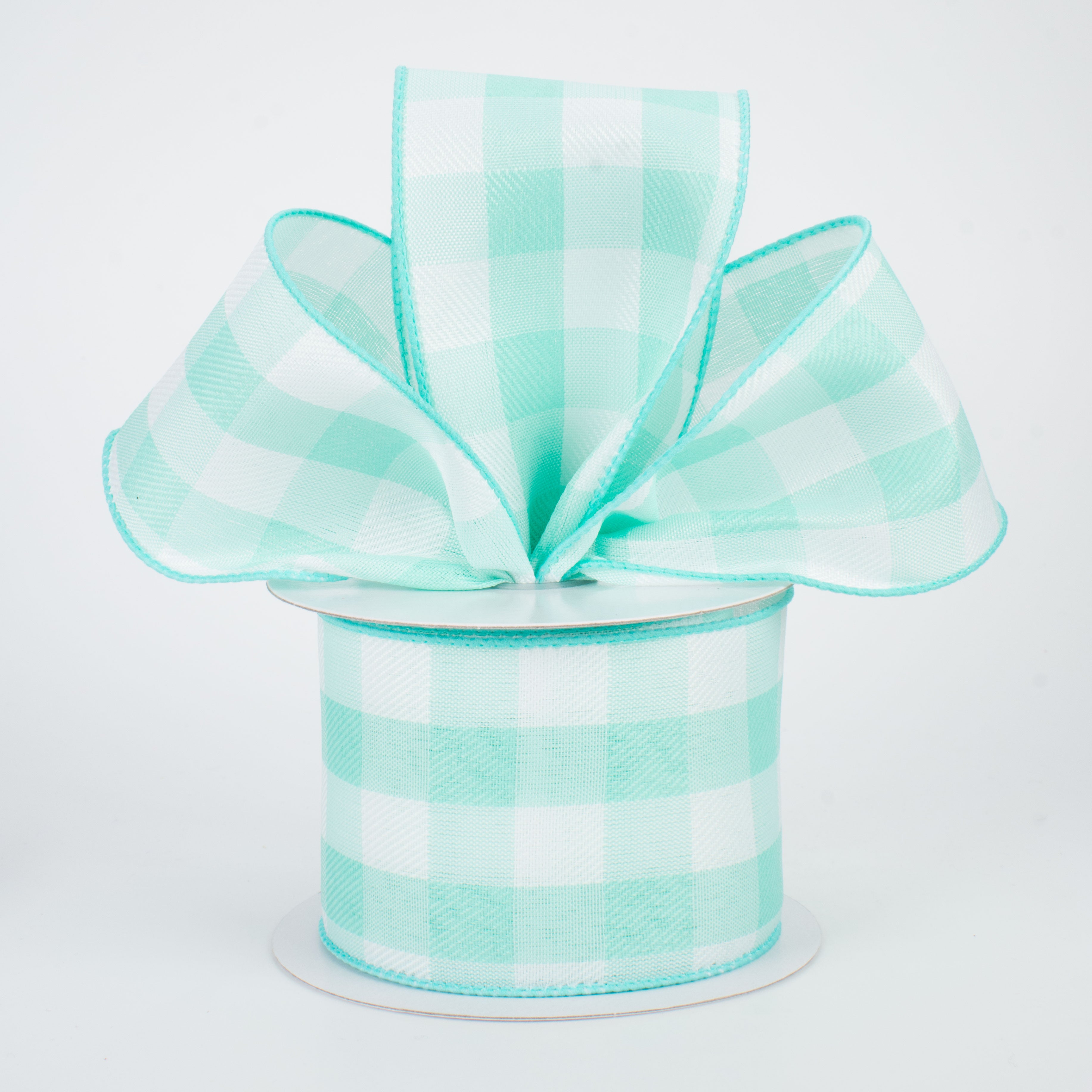 2.5" Buffalo Check Plaid Ribbon: Turquoise & White (10 Yards) Lifestyle Photo