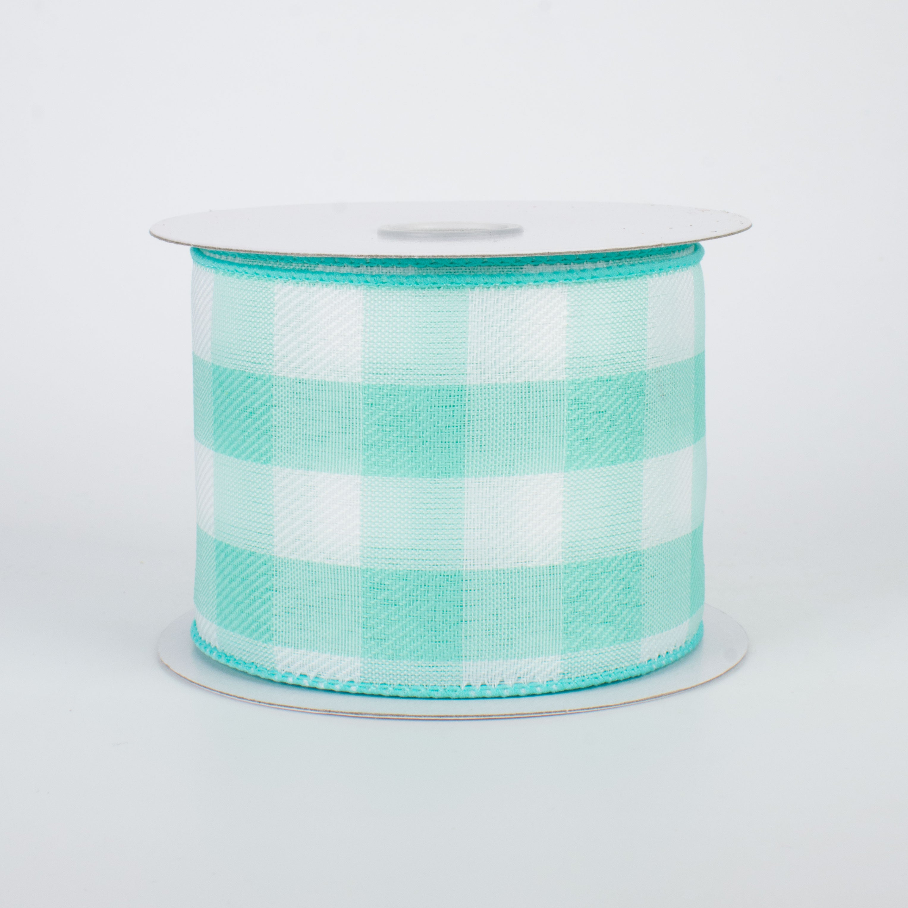 2.5" Buffalo Check Plaid Ribbon: Turquoise & White (10 Yards)
