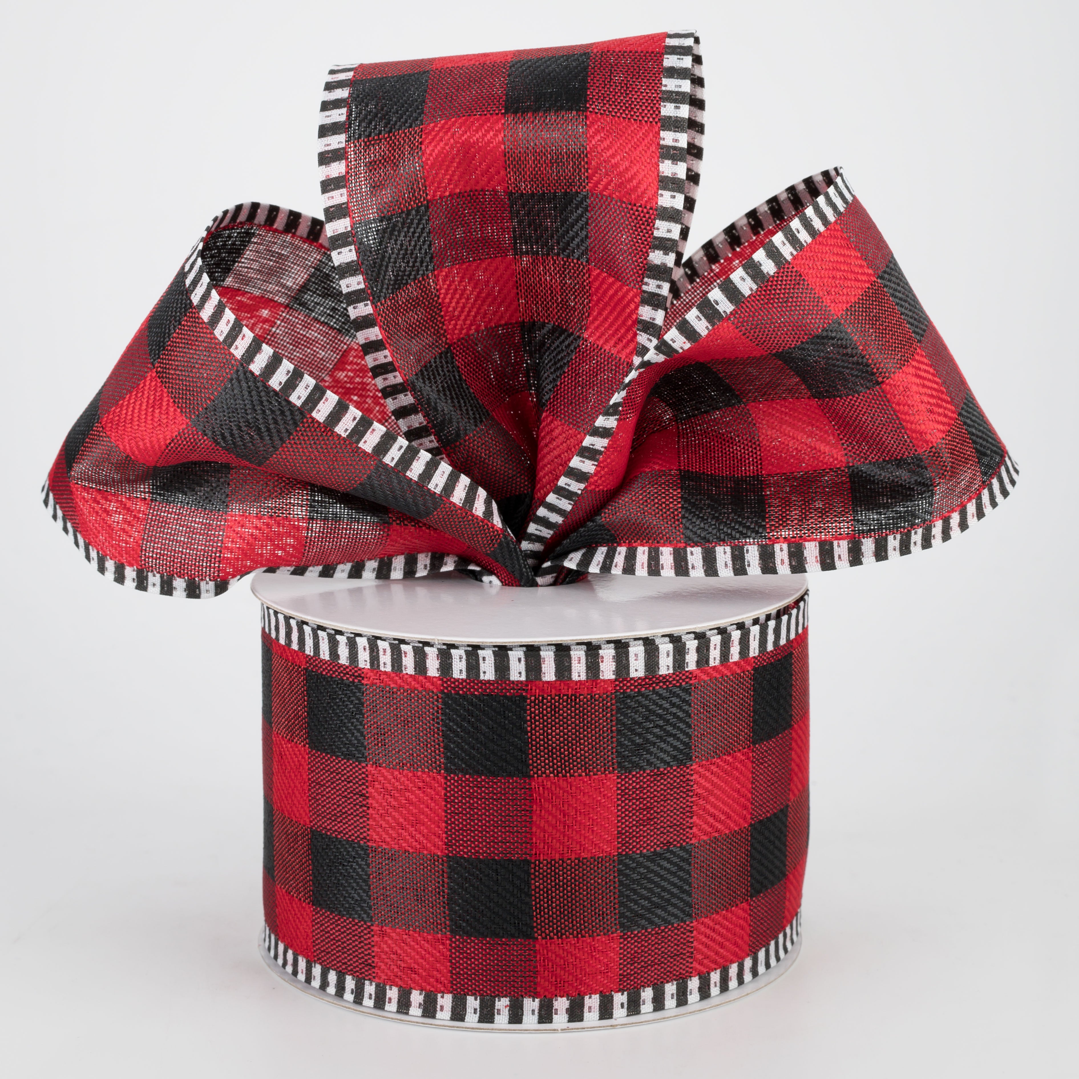 2.5" Buffalo Plaid Black & White Striped Edge Ribbon (10 Yards) Lifestyle Photo