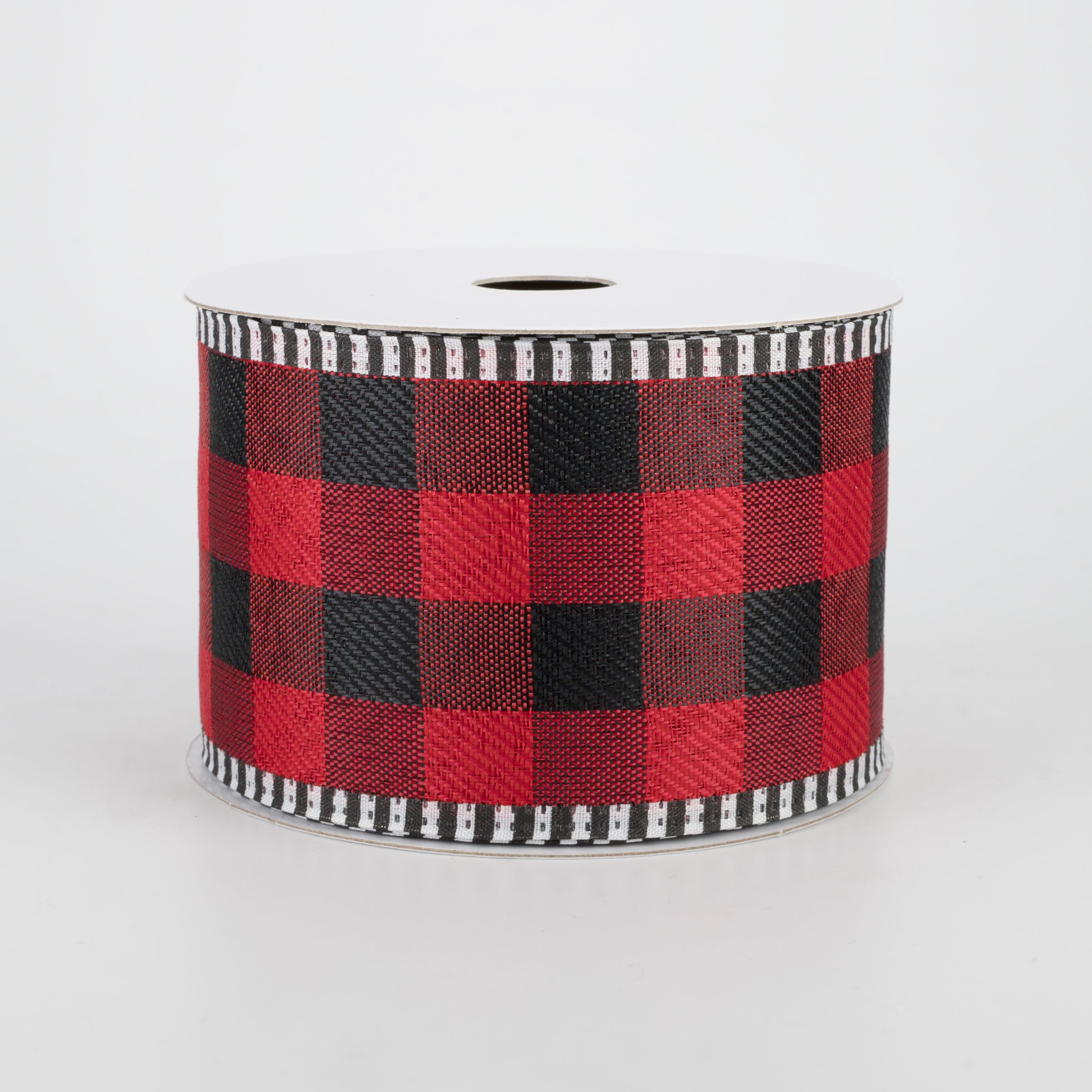 2.5" Buffalo Plaid Black & White Striped Edge Ribbon (10 Yards)