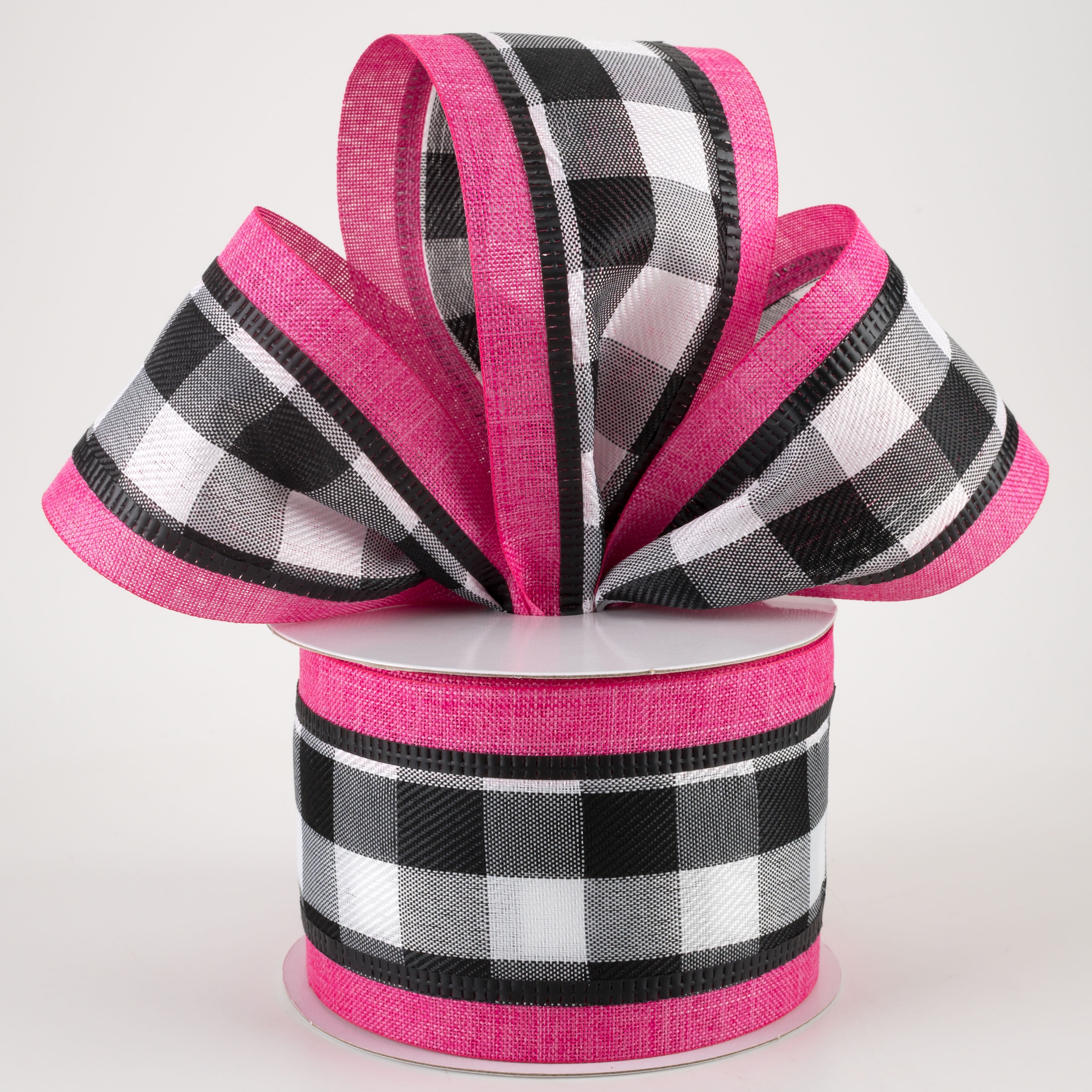2.5" Buffalo Plaid Center & Linen Edge Ribbon: Fuchsia Pink (10 Yards) Lifestyle Photo