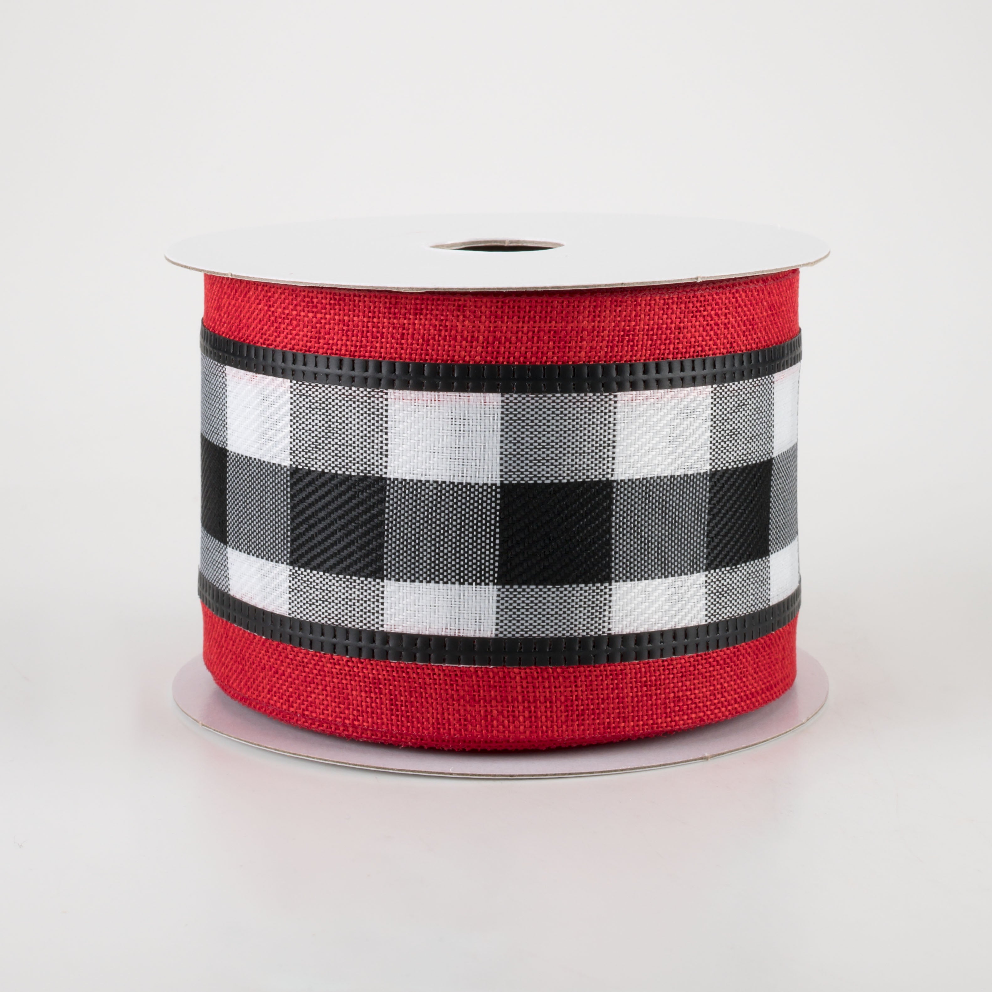 2.5" Buffalo Plaid Center & Linen Edge Ribbon: Red (10 Yards)