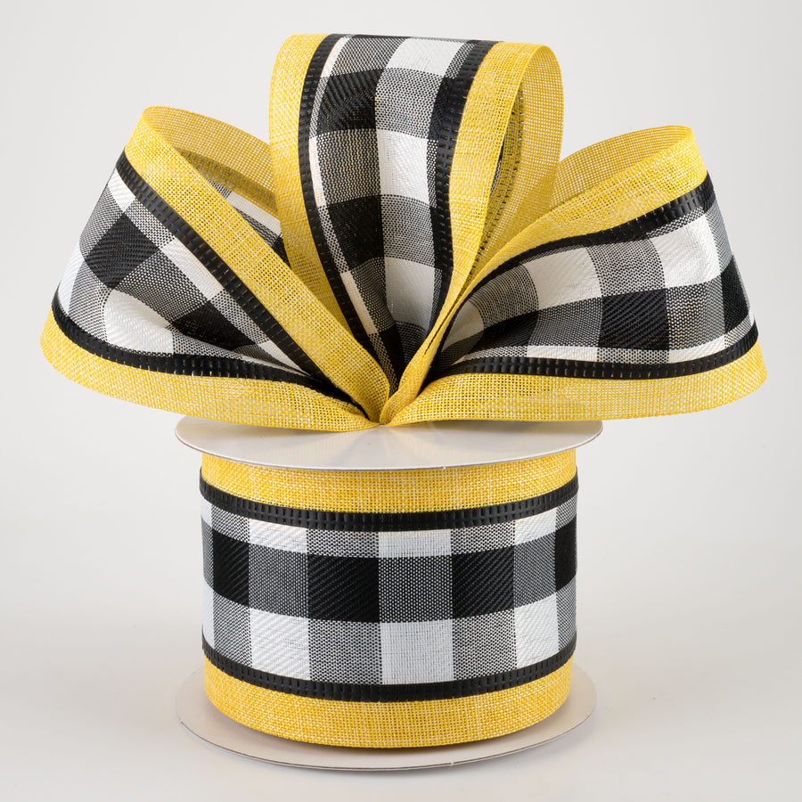 2.5" Buffalo Plaid Center & Linen Edge Ribbon: Yellow (10 Yards) Lifestyle Photo
