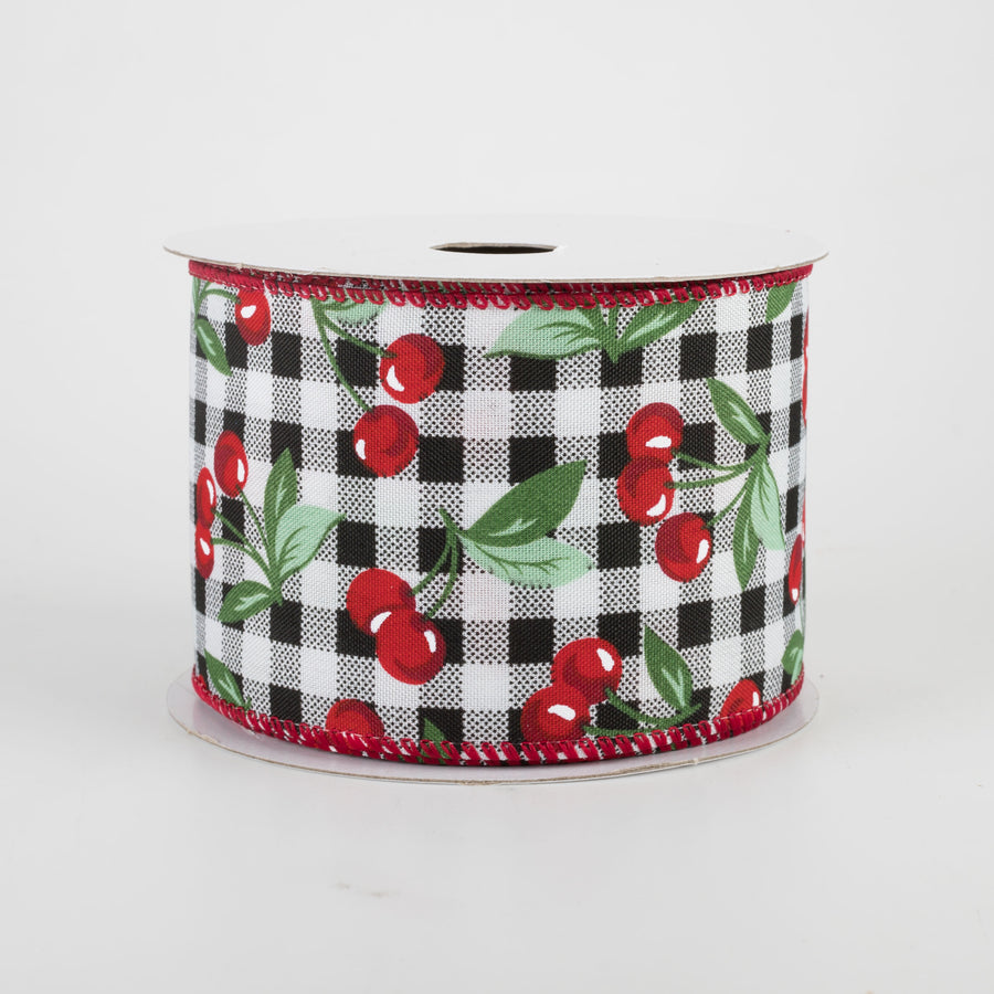 2.5" Buffalo Plaid With Cherries Ribbon (10 Yards)