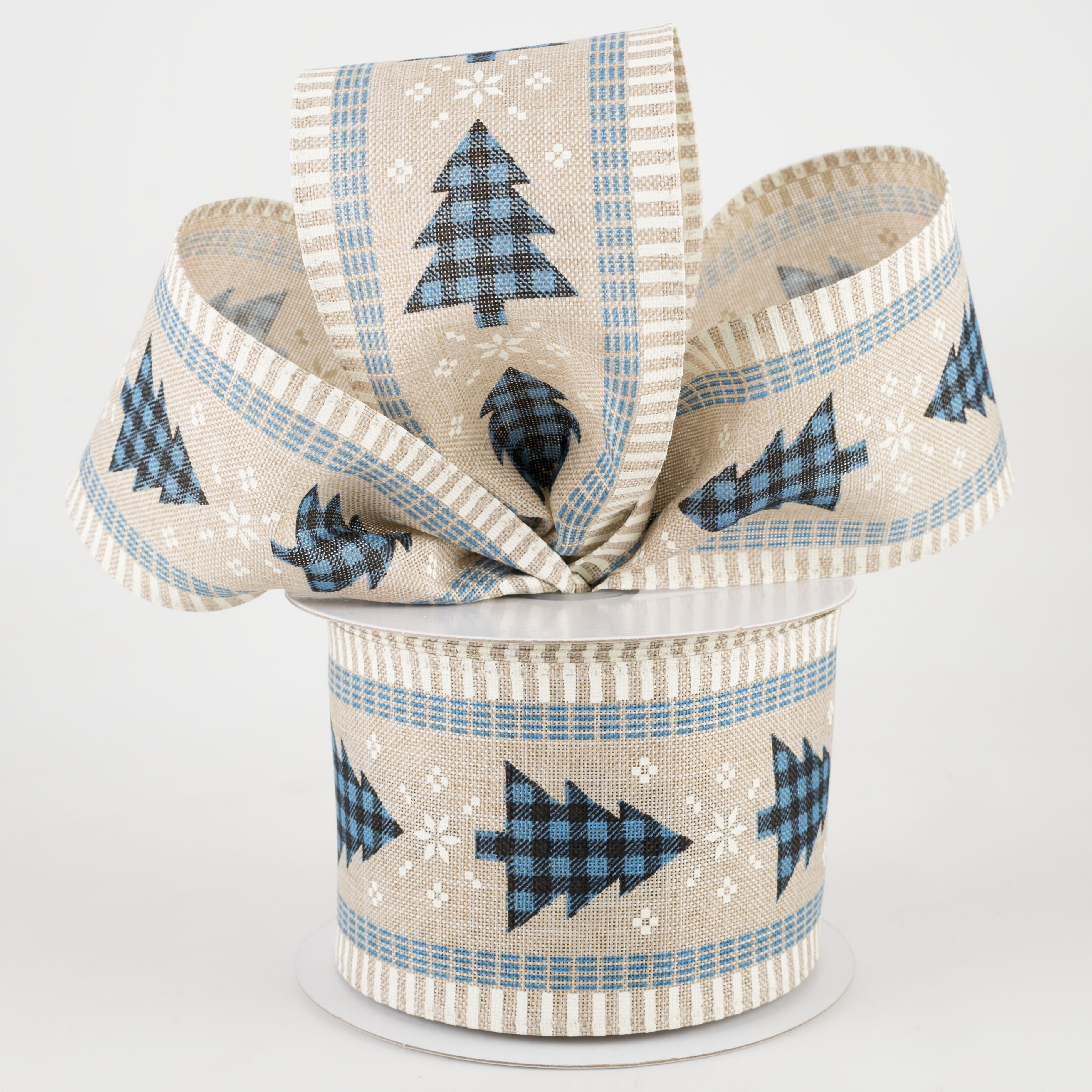 2.5" Buffalo Plaid Christmas Tree Ribbon: Black & Blue (10 Yards) Lifestyle Photo