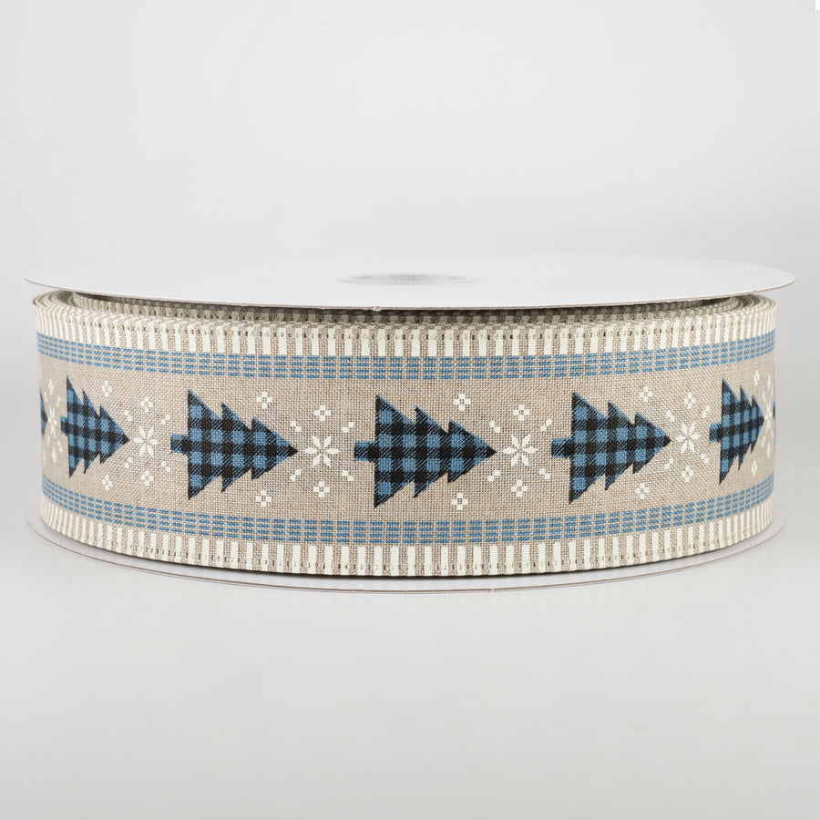 2.5" Buffalo Plaid Christmas Tree Ribbon: Black & Blue (50 Yards)