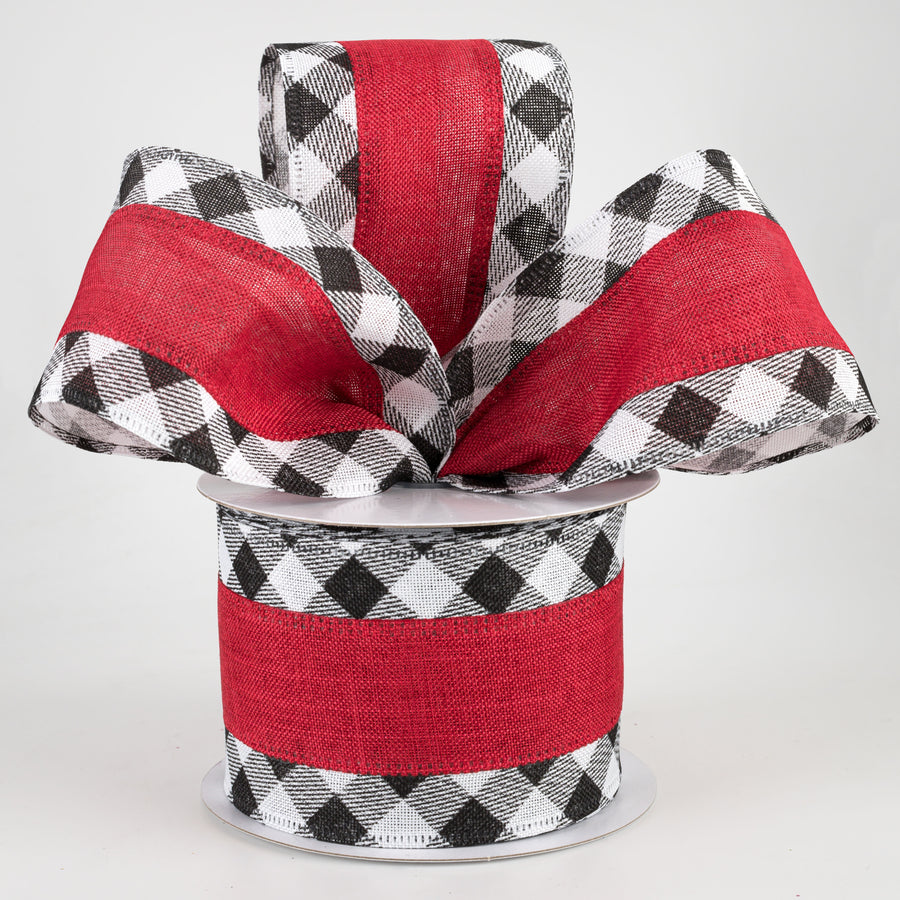 2.5" Buffalo Plaid Edge & Red Linen Center Ribbon (10 Yards) Lifestyle Photo
