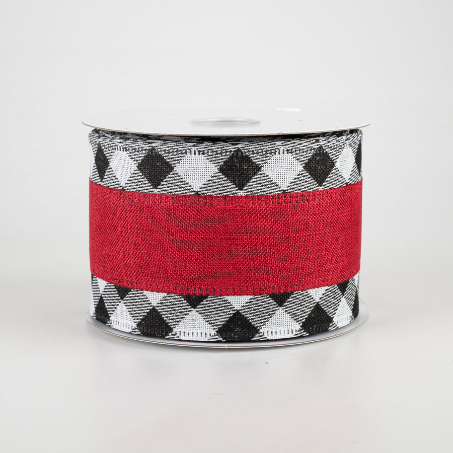 2.5" Buffalo Plaid Edge & Red Linen Center Ribbon (10 Yards)