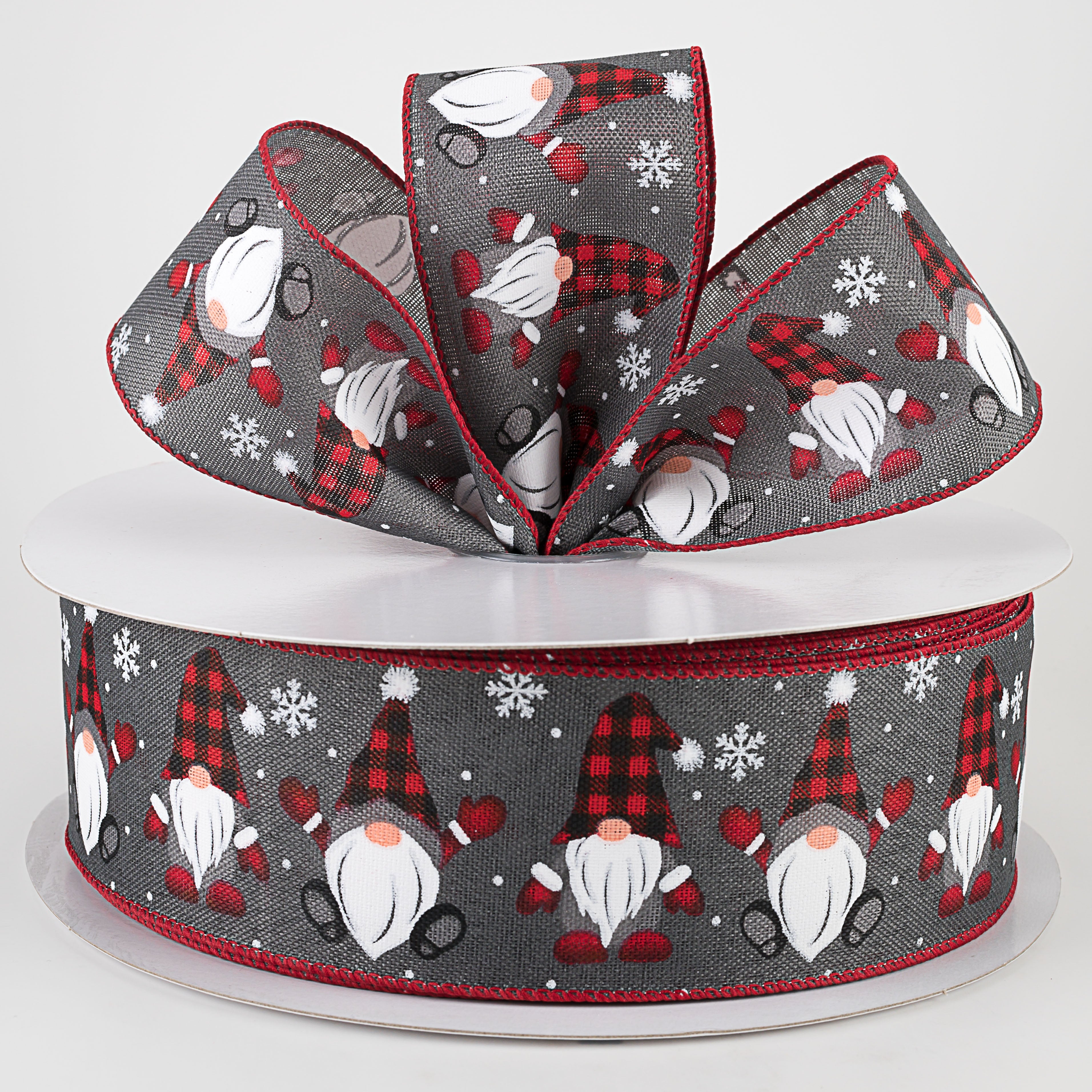 2.5" Buffalo Plaid Gnome Hat Ribbon: Grey (50 Yards) Lifestyle Photo