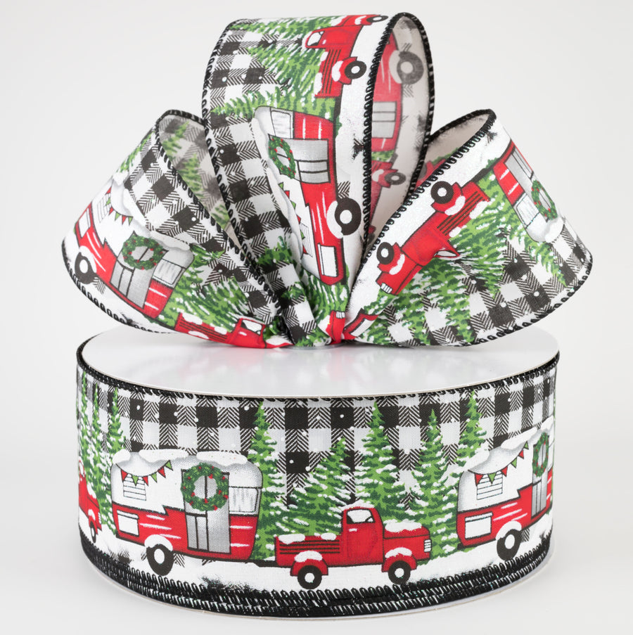 2.5" Buffalo Plaid Holiday Camper Truck Ribbon (50 Yards) Lifestyle Photo
