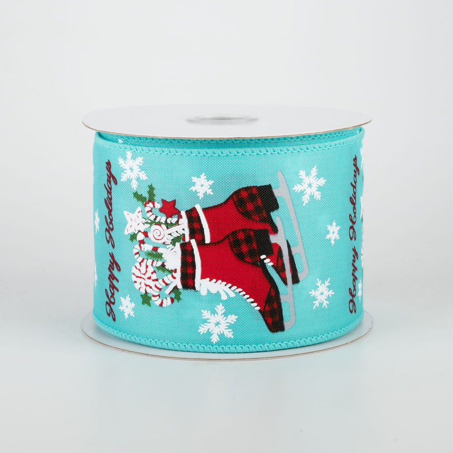 2.5" Buffalo Plaid Ice Skates Ribbon: Teal (10 Yards)