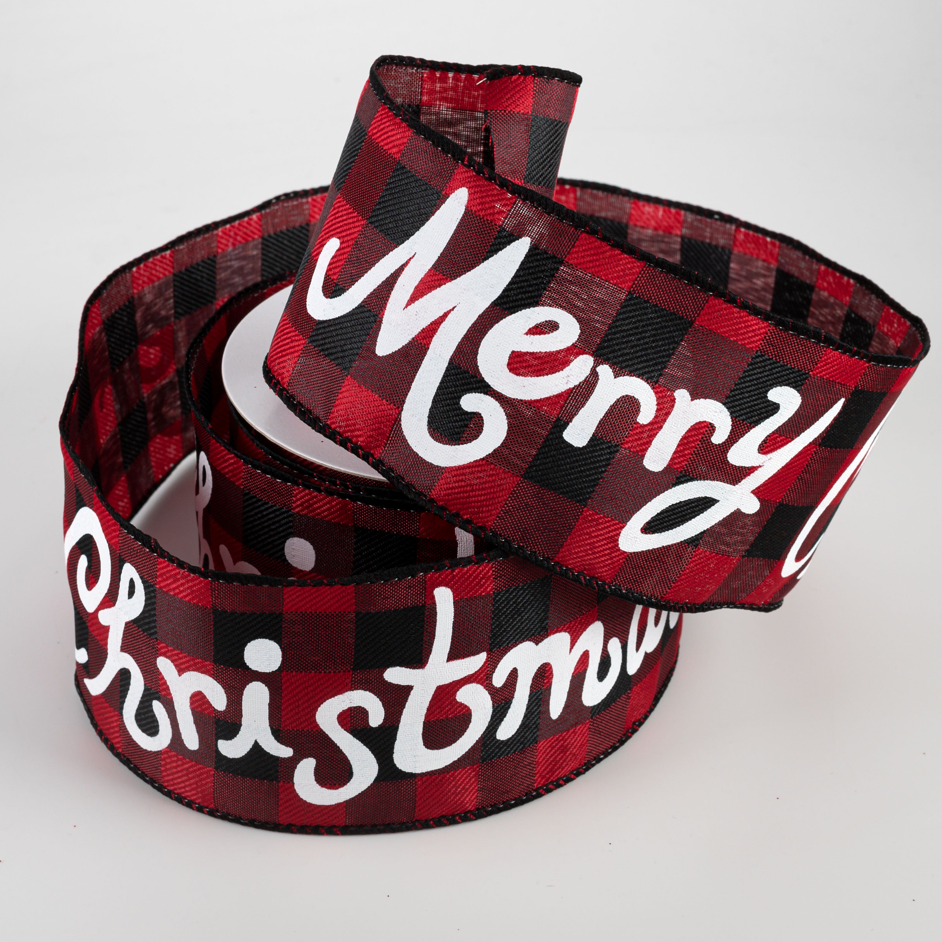 2.5" Buffalo Plaid Merry Christmas Ribbon: Black, Red, White (10 Yards) Lifestyle Photo