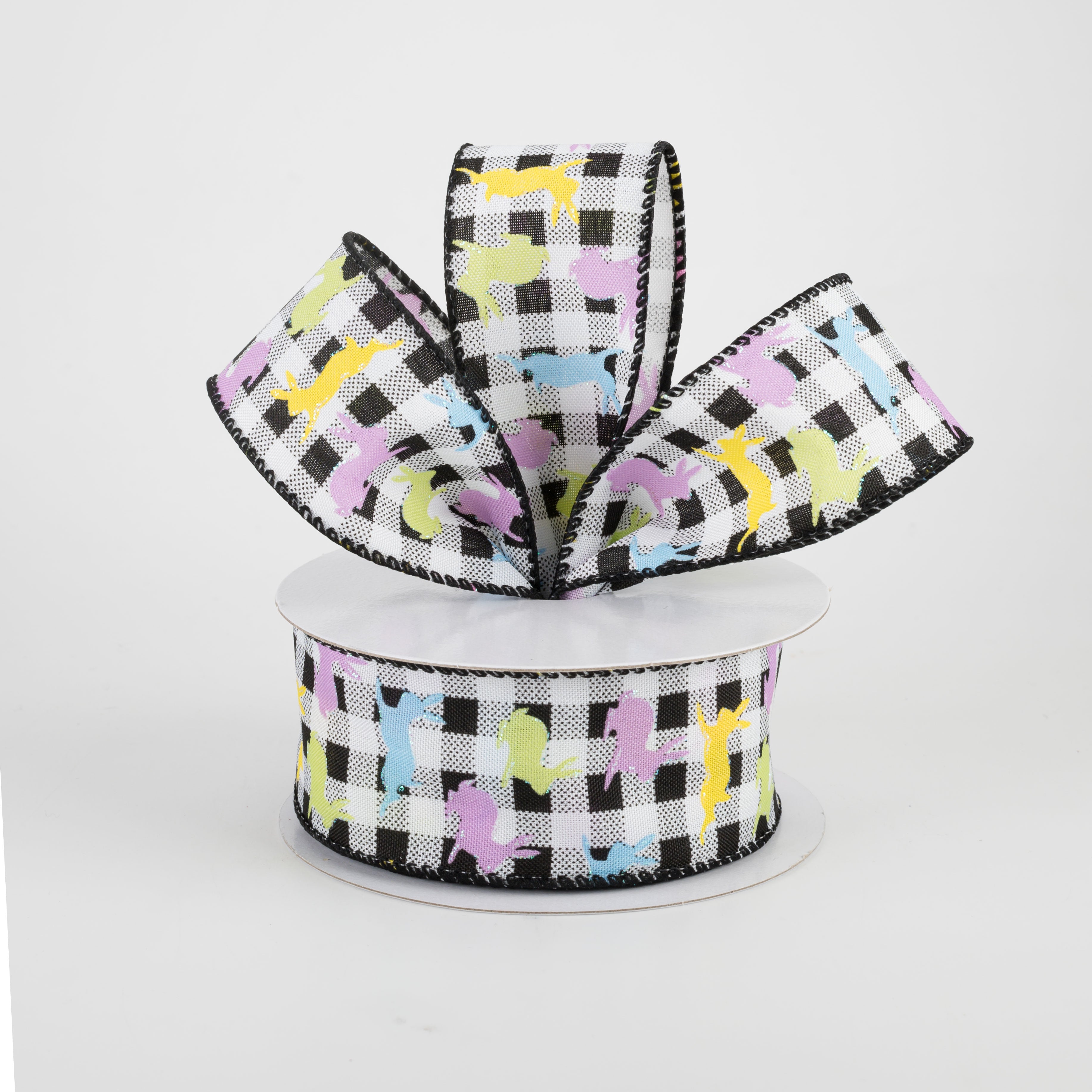 1.5" Buffalo Plaid With Pastel Bunnies Ribbon (10 Yards) Lifestyle Photo
