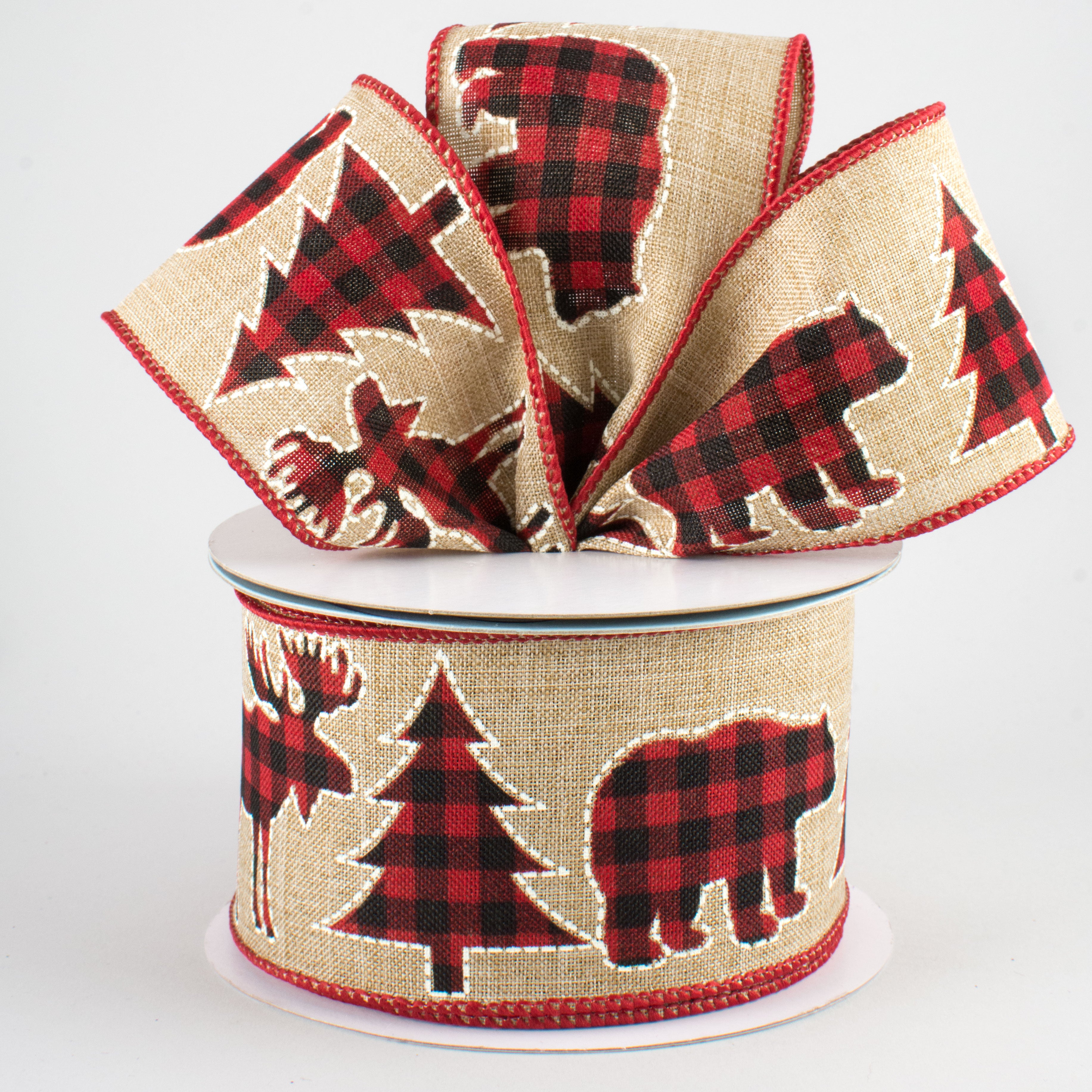 2.5" Buffalo Plaid Ribbon: Moose, Bear, Tree (10 Yards) Lifestyle Photo