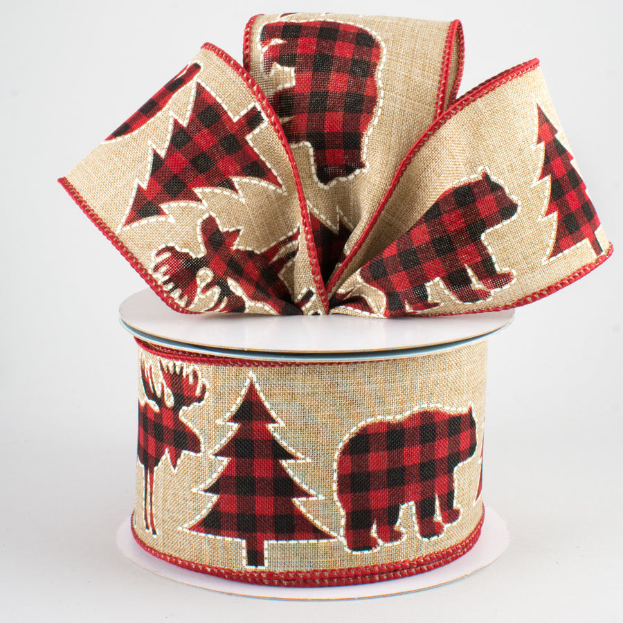 2.5" Buffalo Plaid Ribbon: Moose, Bear, Tree (10 Yards) Lifestyle Photo