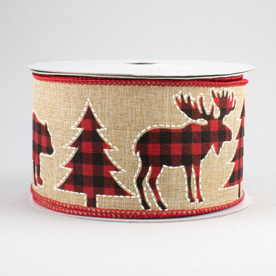 2.5" Buffalo Plaid Ribbon: Moose, Bear, Tree (10 Yards)