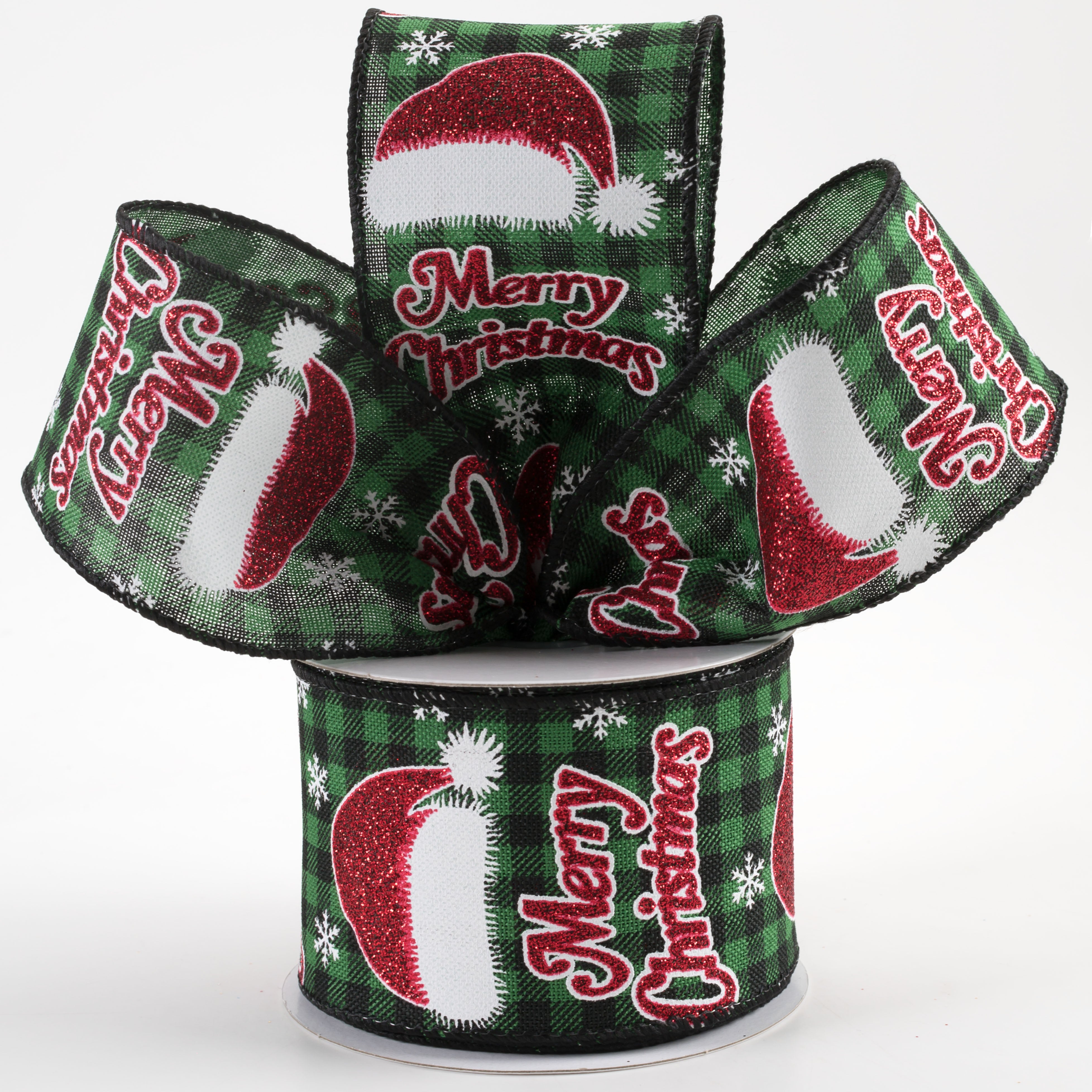 2.5" Buffalo Plaid Santa Hat Ribbon: Green & Black (10 Yards) Lifestyle Photo