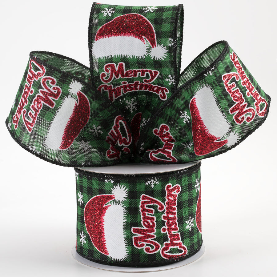 2.5" Buffalo Plaid Santa Hat Ribbon: Green & Black (10 Yards) Lifestyle Photo
