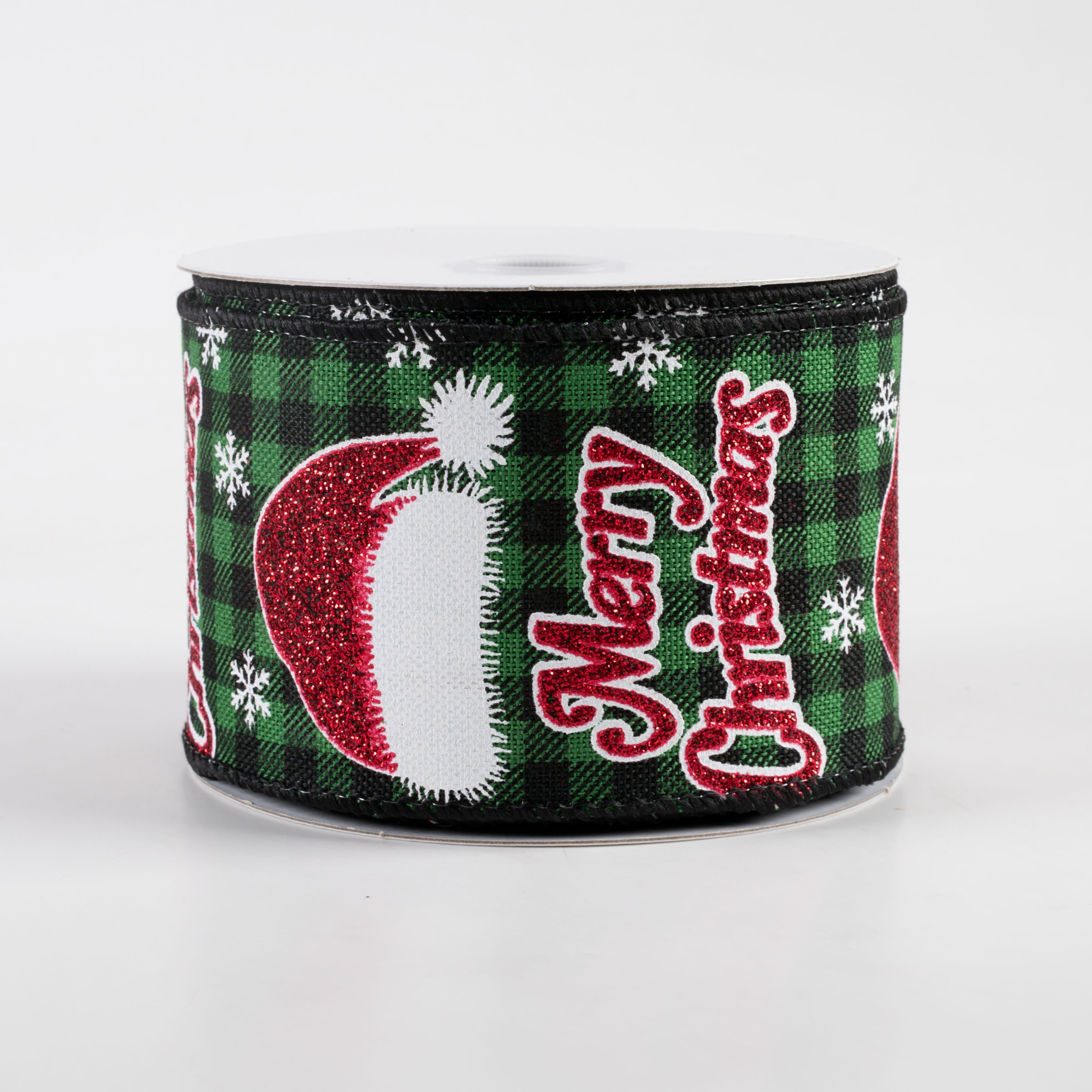 2.5" Buffalo Plaid Santa Hat Ribbon: Green & Black (10 Yards)