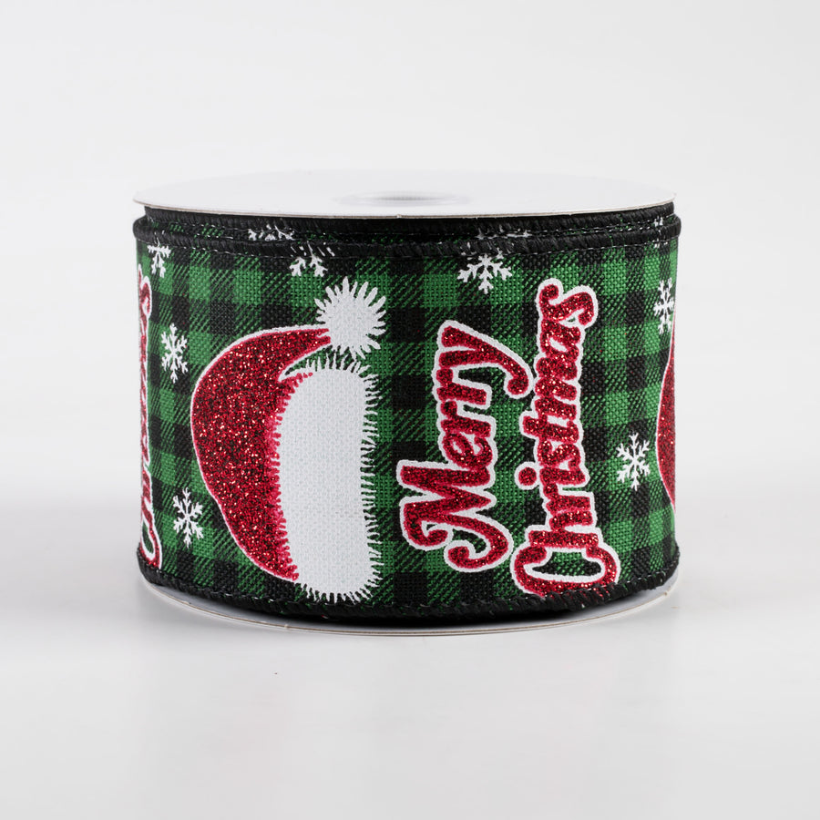 2.5" Buffalo Plaid Santa Hat Ribbon: Green & Black (10 Yards)