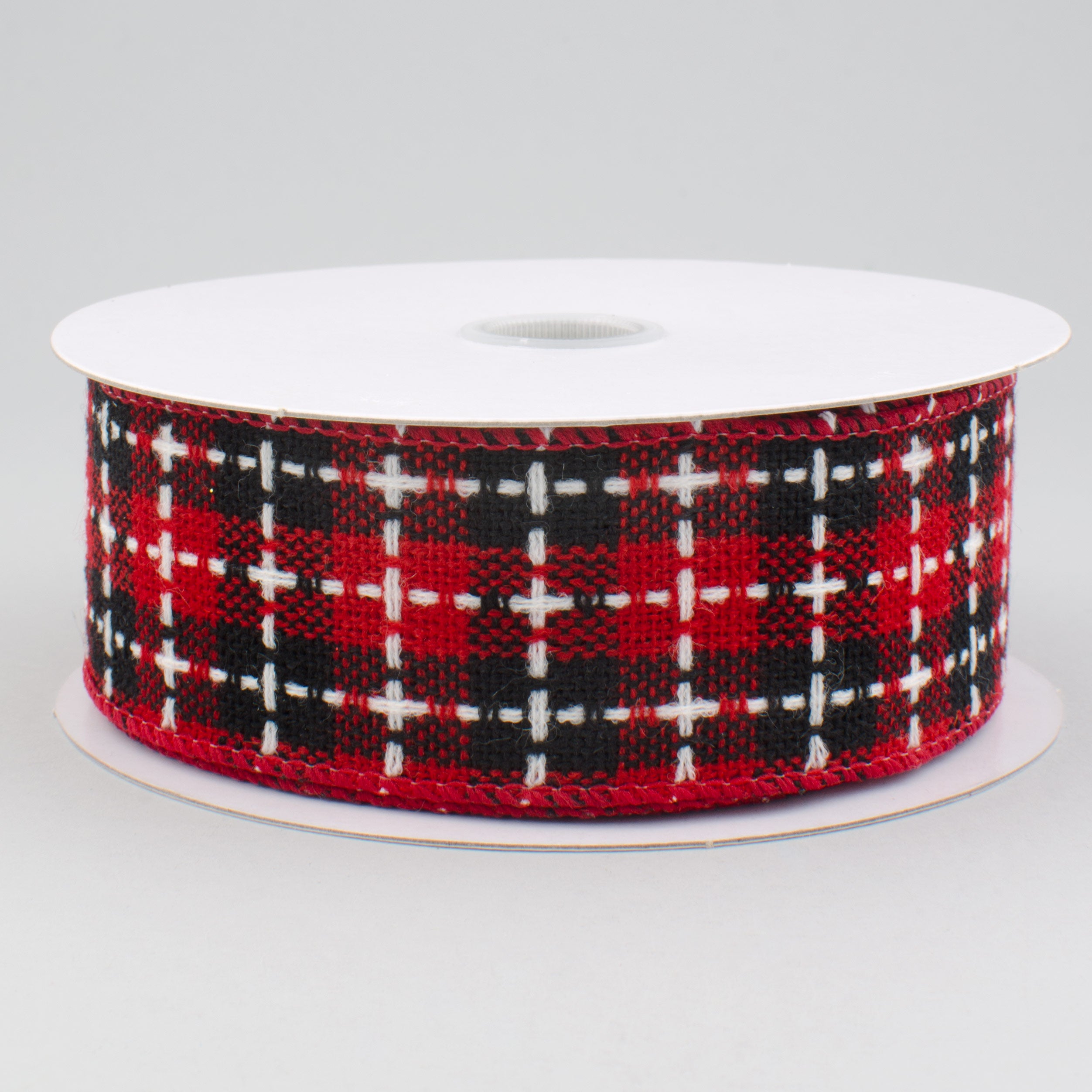 1.5" Buffalo Plaid Stitched Ribbon: Red, Black, White (10 Yards)
