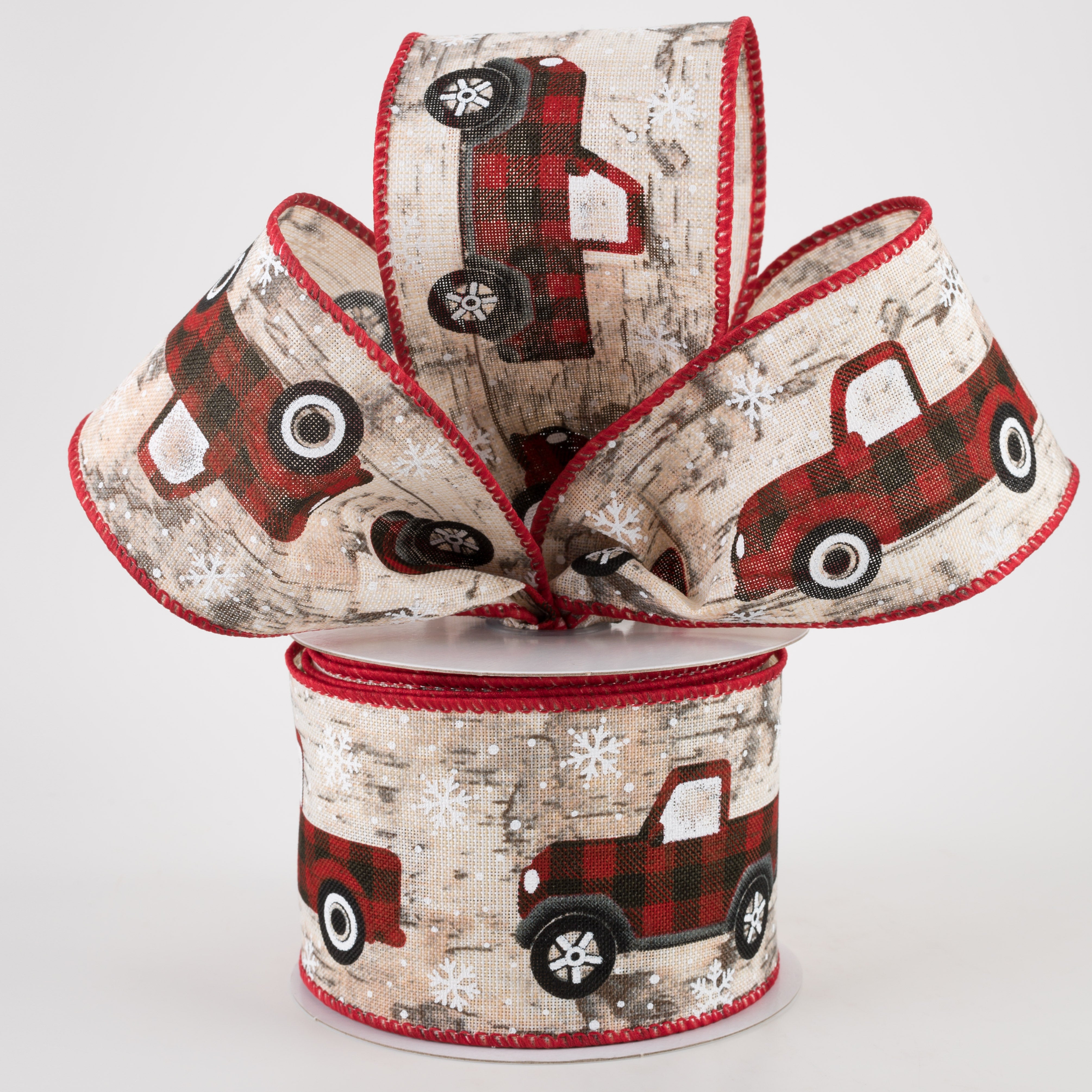 2.5" Buffalo Plaid Truck Birch Bark Ribbon (10 Yards) Lifestyle Photo