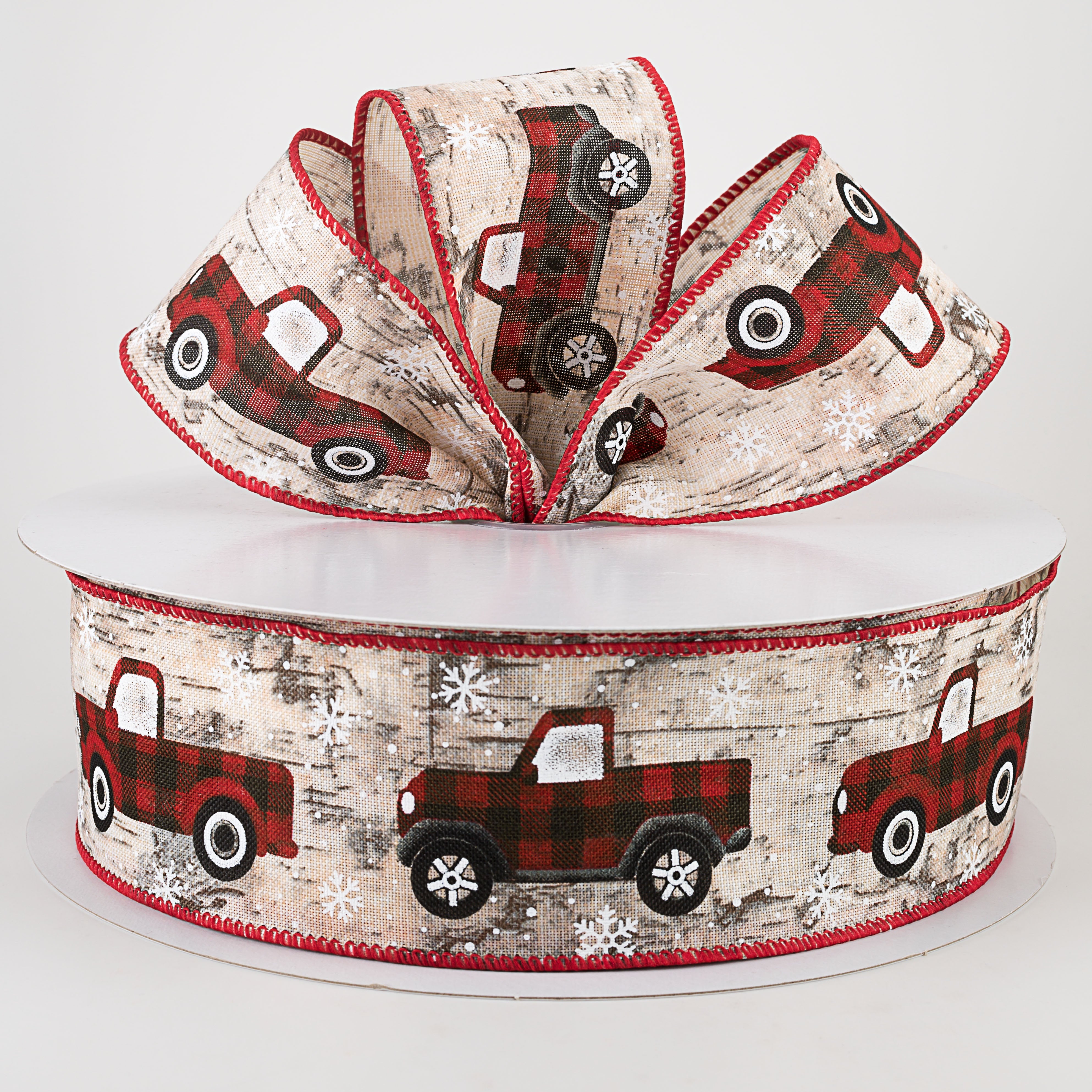 2.5" Buffalo Plaid Truck Birch Bark Ribbon (50 Yards) Lifestyle Photo