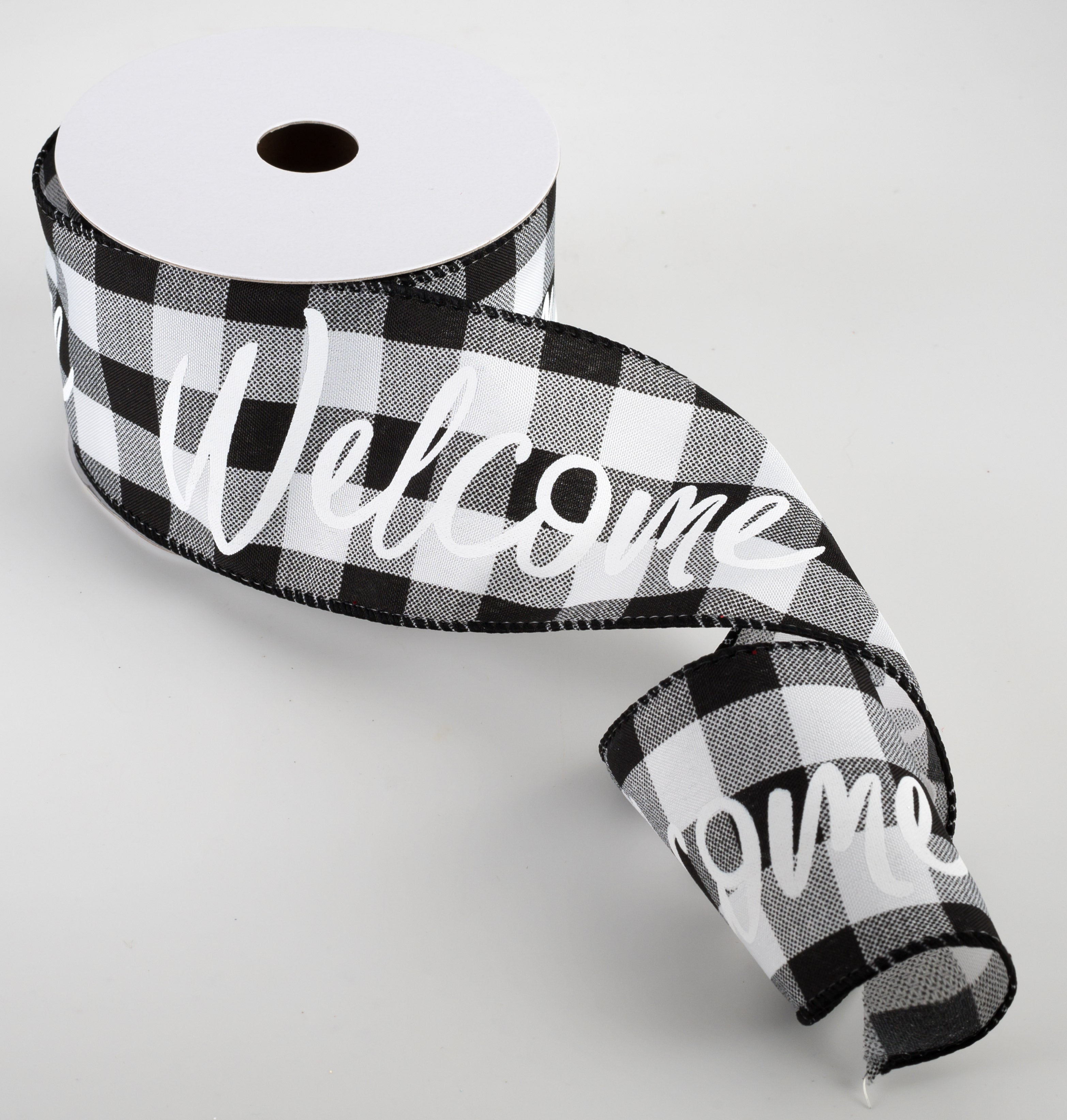 2.5" Buffalo Plaid Welcome Ribbon: Black & White (10 Yards) Lifestyle Photo