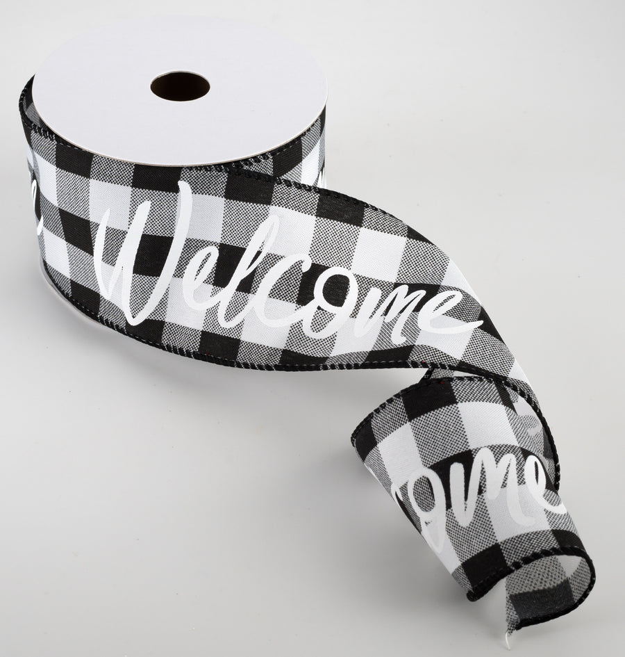 2.5" Buffalo Plaid Welcome Ribbon: Black & White (10 Yards) Lifestyle Photo