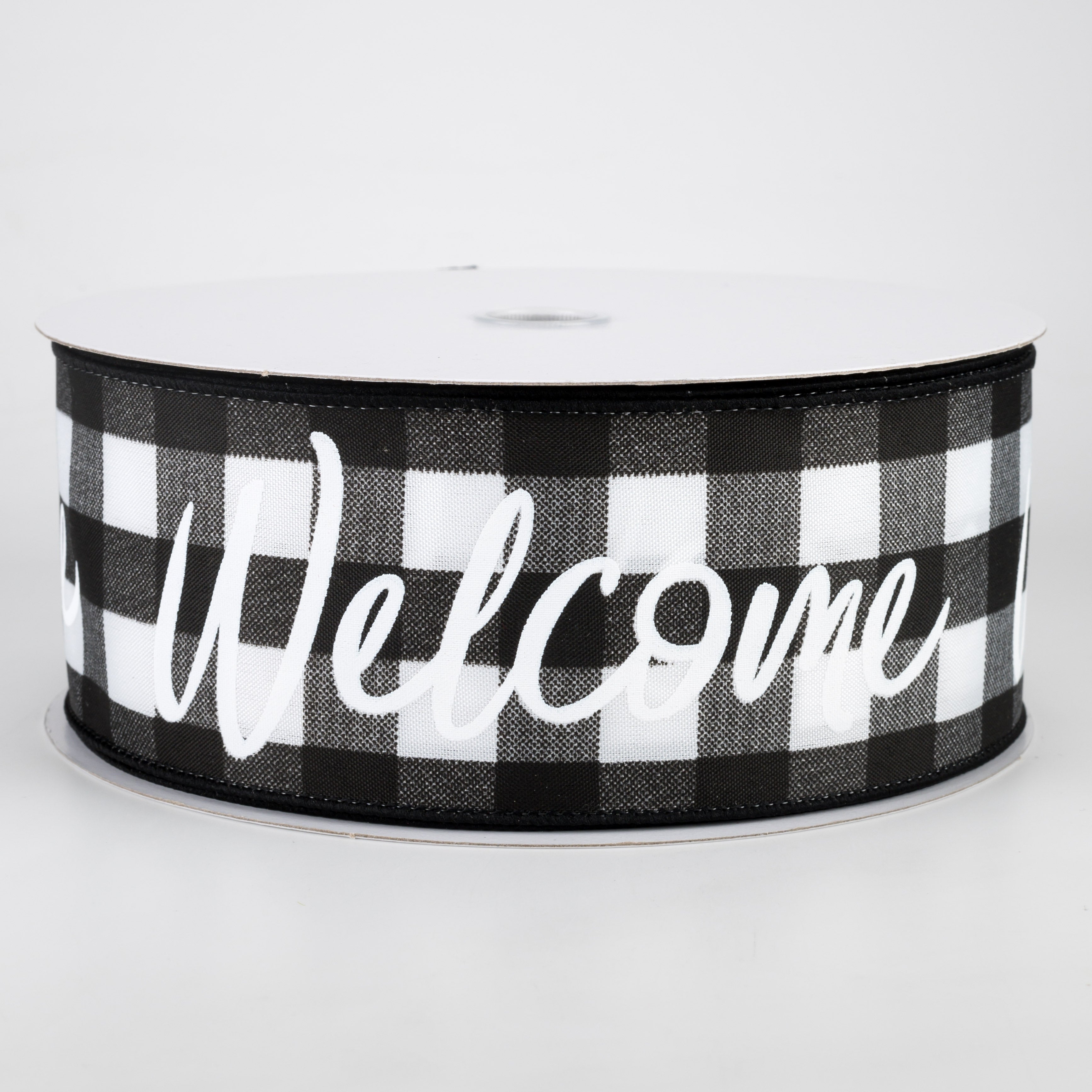 2.5" Buffalo Plaid Welcome Ribbon: Black & White (50 Yards)