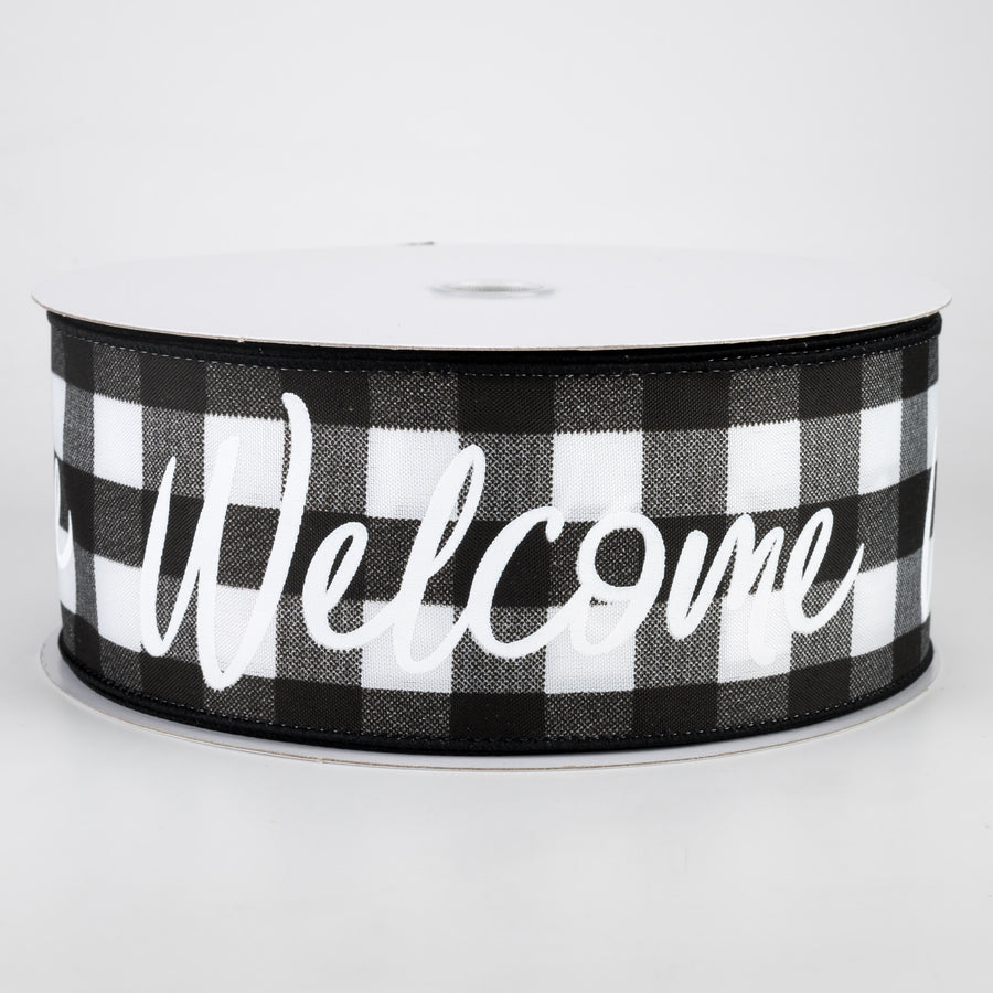 2.5" Buffalo Plaid Welcome Ribbon: Black & White (50 Yards)