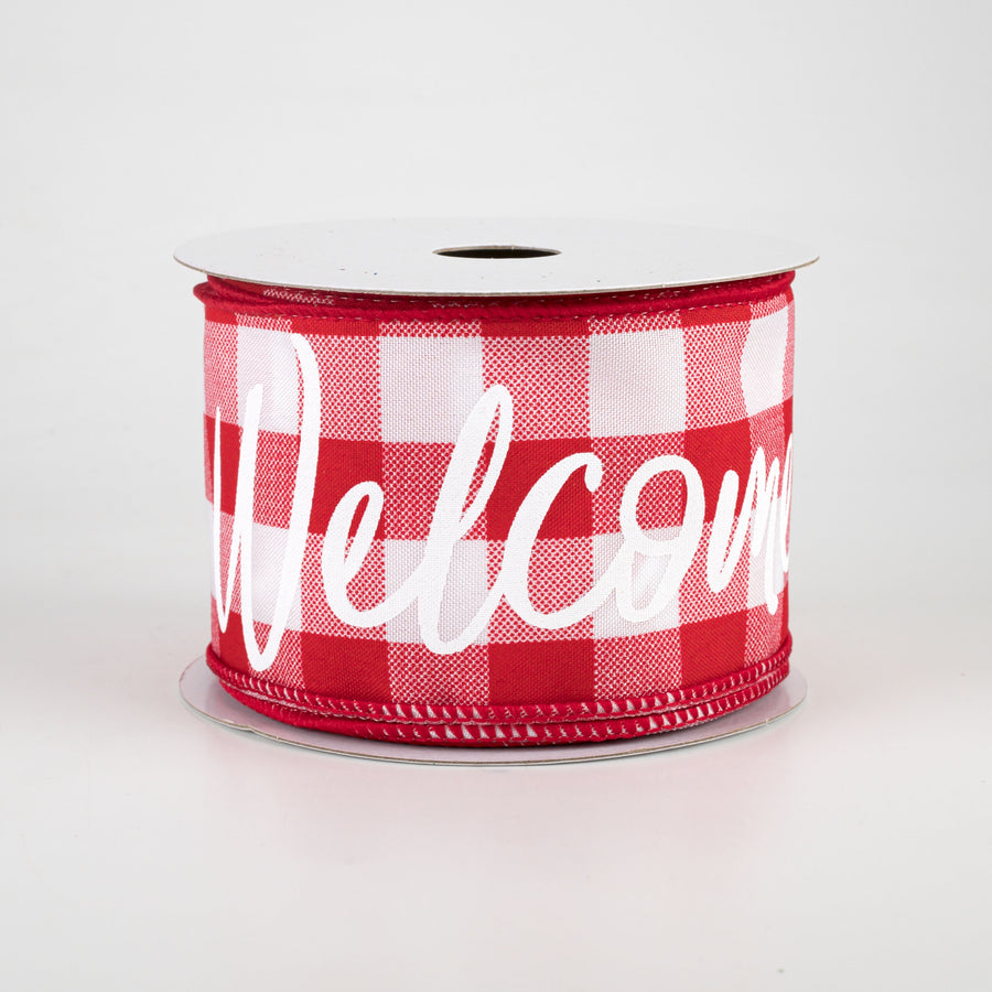 2.5" Buffalo Plaid Welcome Ribbon: Red & White (10 Yards) Item Number: 71079-40-12