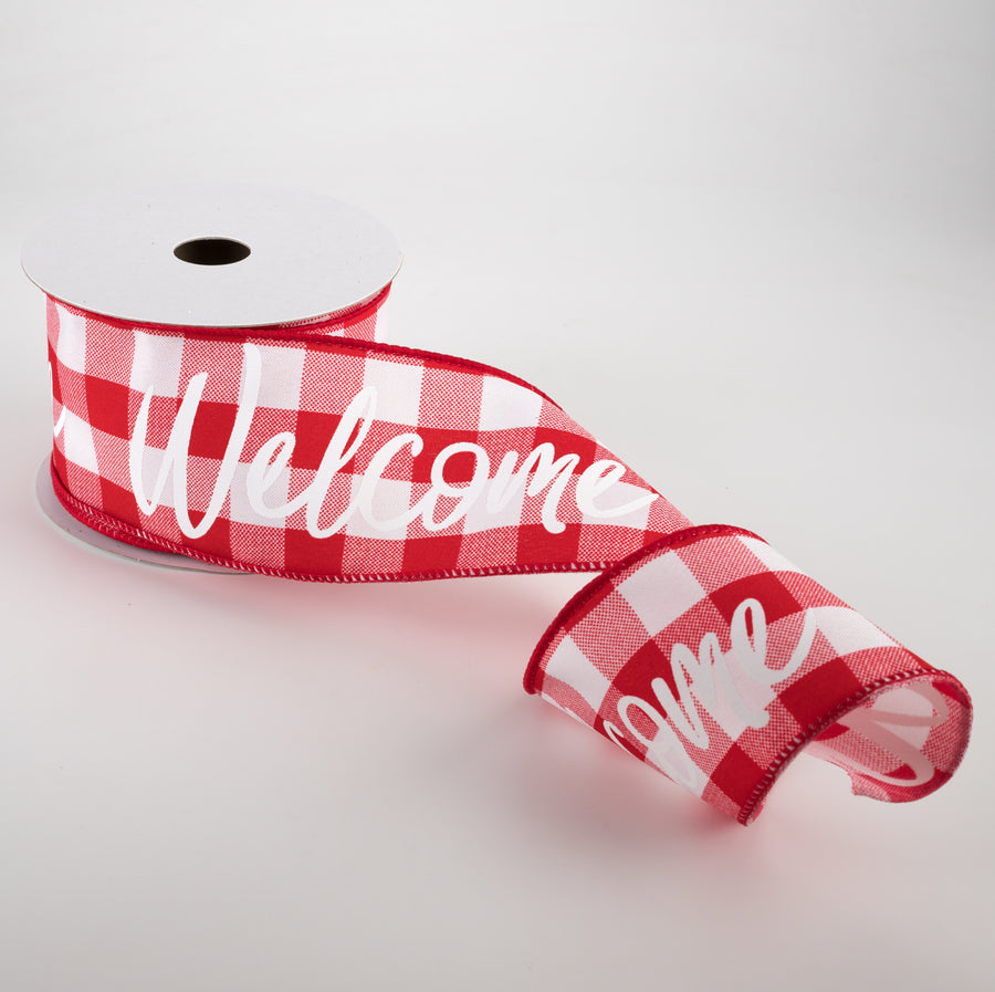 2.5" Buffalo Plaid Welcome Ribbon: Red & White (10 Yards) Lifestyle Photo