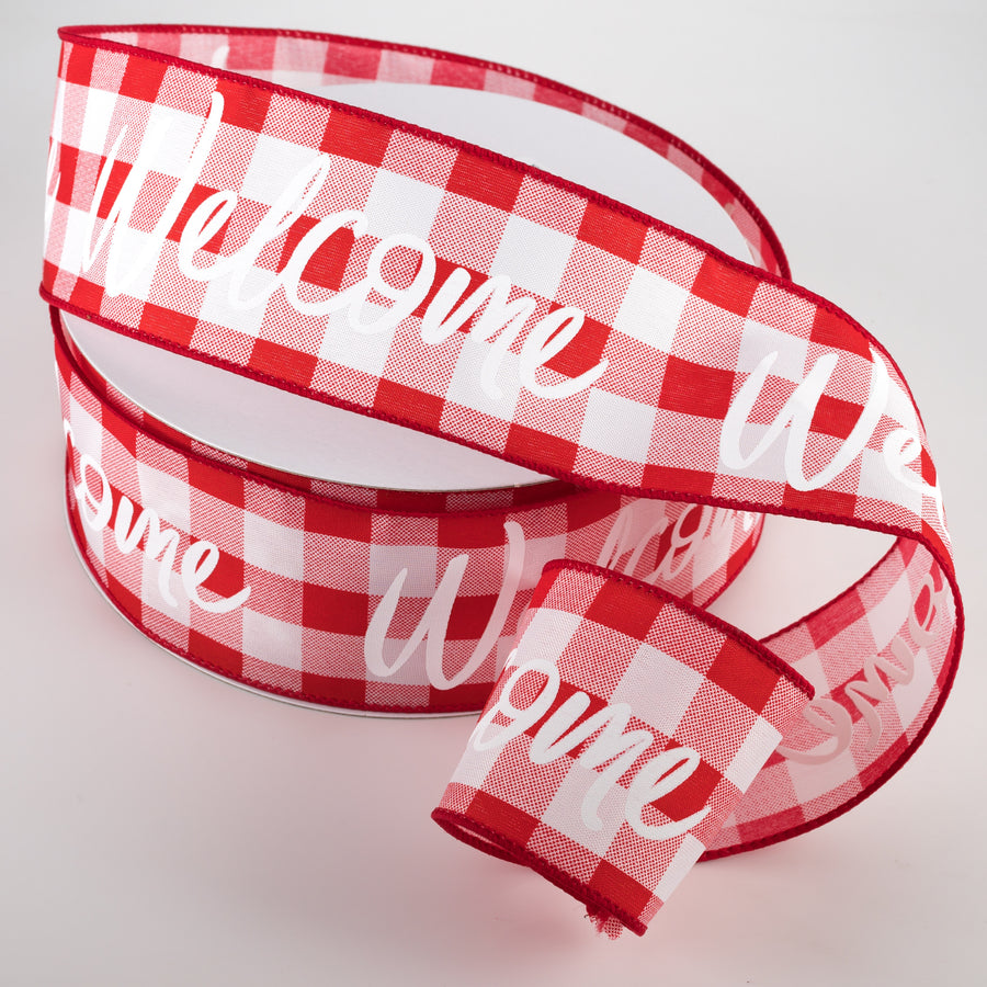 2.5" Buffalo Plaid Welcome Ribbon: Red & White (50 Yards) Lifestyle Photo