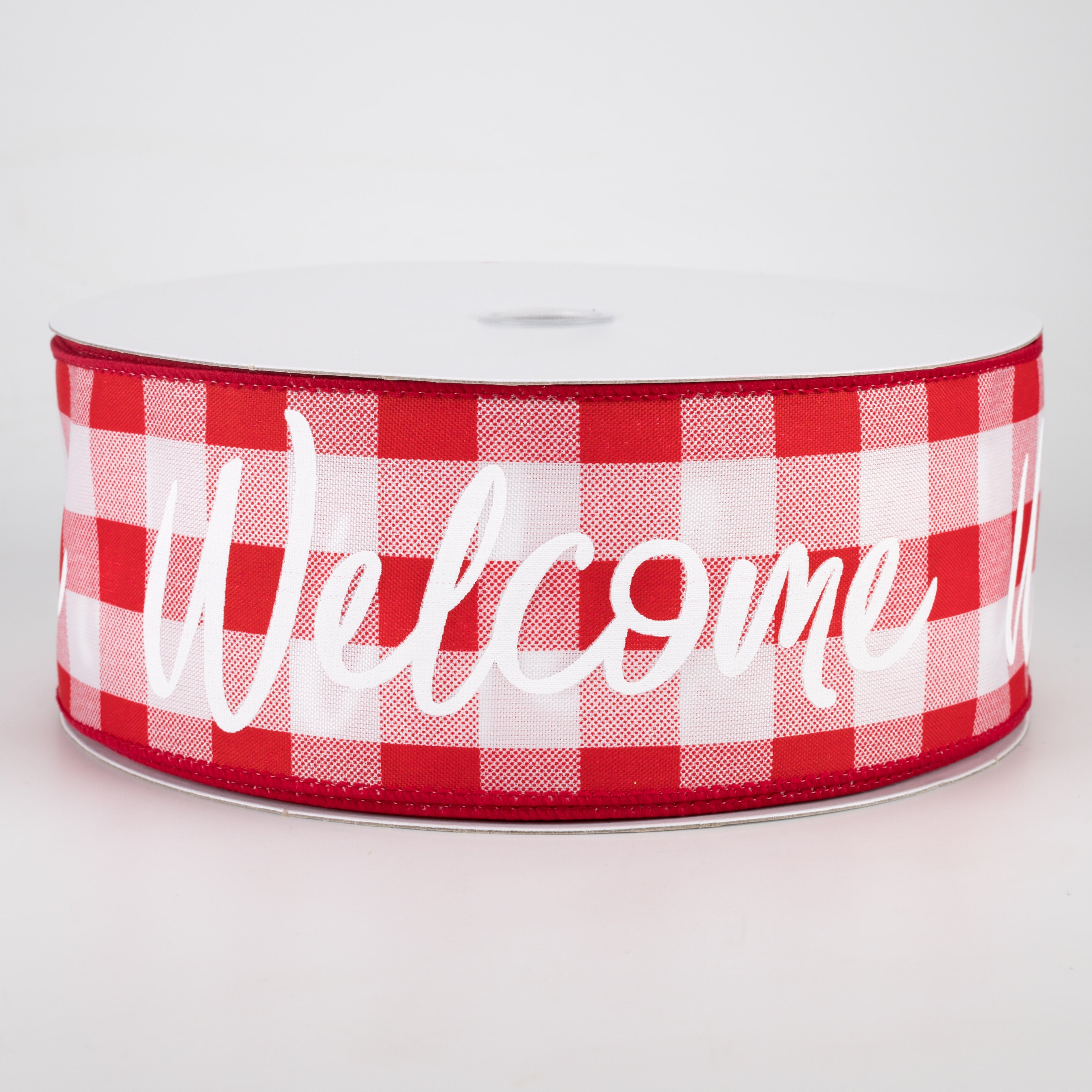 2.5" Buffalo Plaid Welcome Ribbon: Red & White (50 Yards)