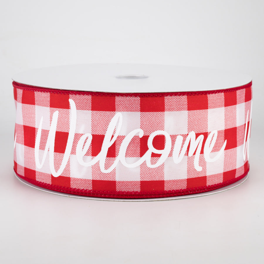 2.5" Buffalo Plaid Welcome Ribbon: Red & White (50 Yards)