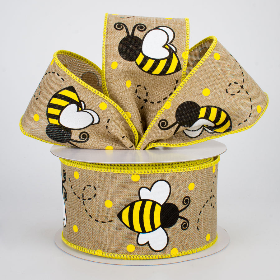 2.5" Bumble Bee & Dot Ribbon: Light Beige (10 Yards) Lifestyle Photo